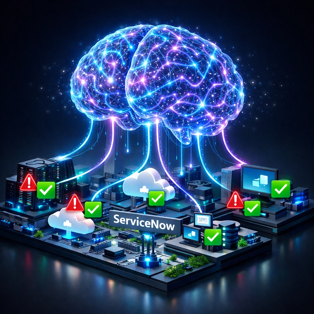 Agentic AI autonomously managing ServiceNow ITOM infrastructure with intelligent automation