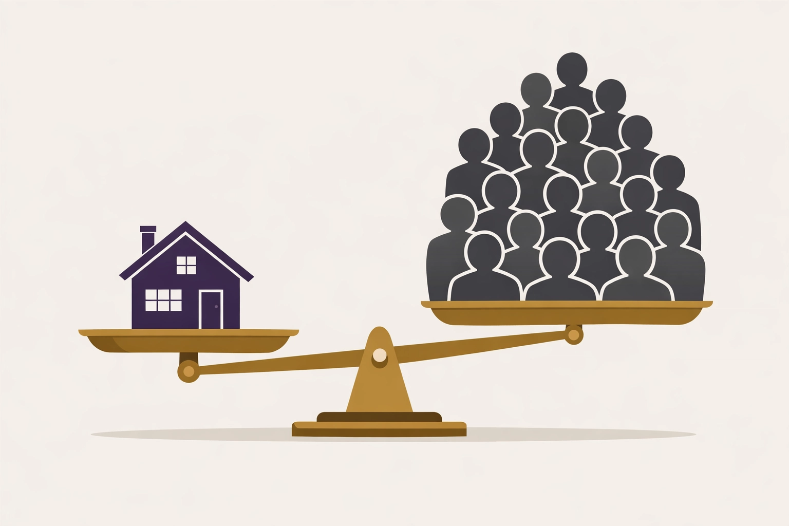 Minimalist graphic showing housing supply and demand imbalance, illustrating why a US property market crash is unlikely.