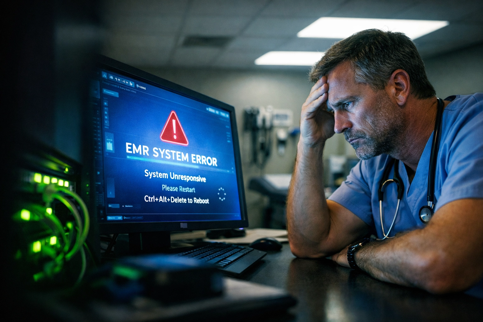 Healthcare provider dealing with frozen EMR system in Lincoln Nebraska medical clinic