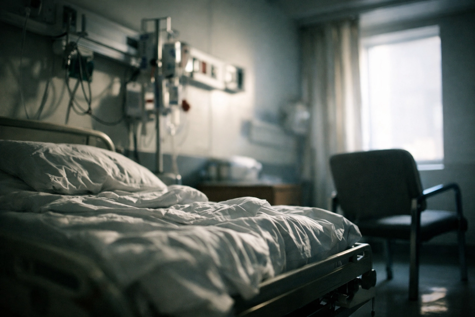 Empty hospital bed representing opioid crisis medical treatment and recovery journey