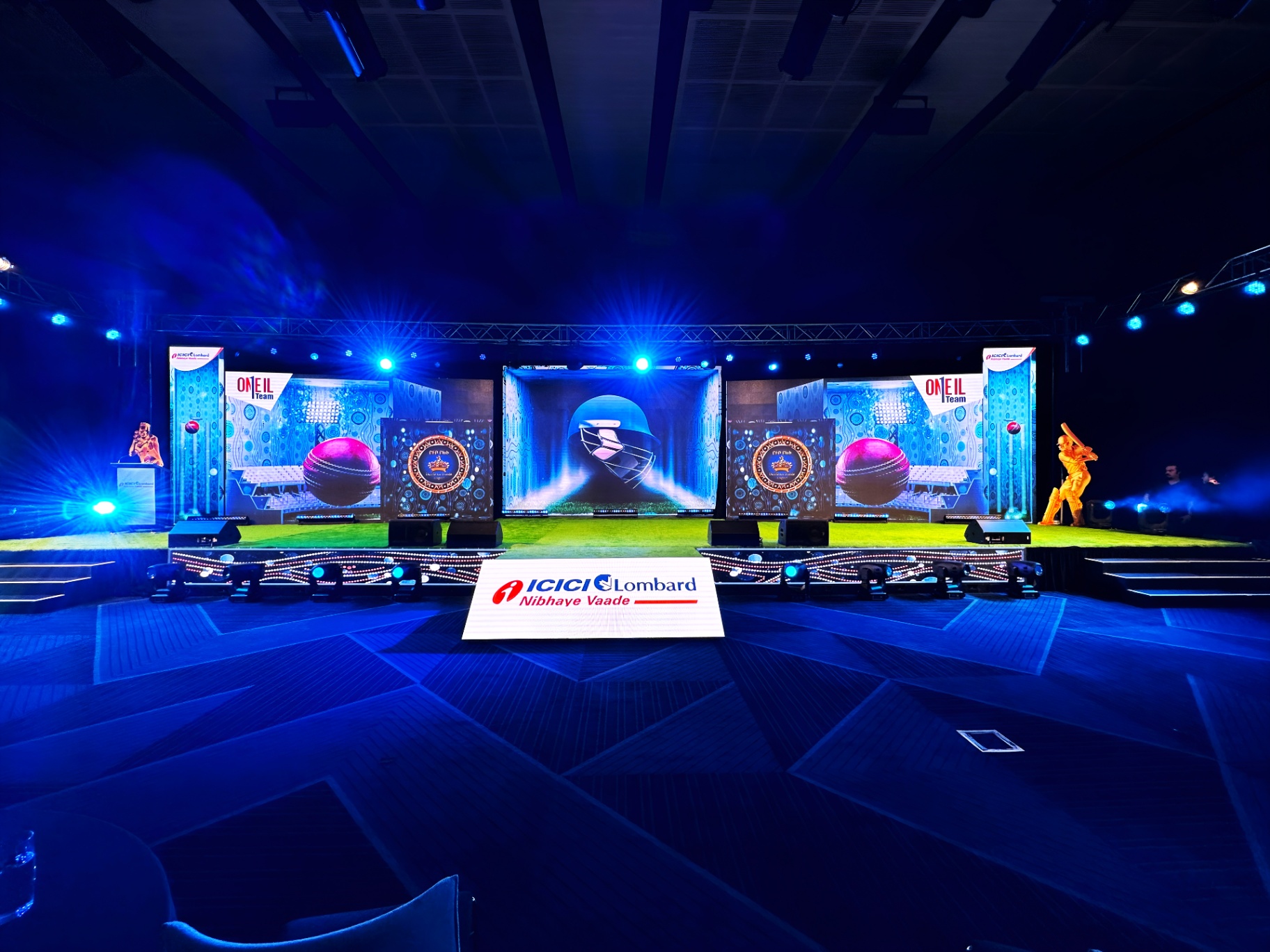 Dynamic Stage Setup for Cricket-Themed Corporate Event