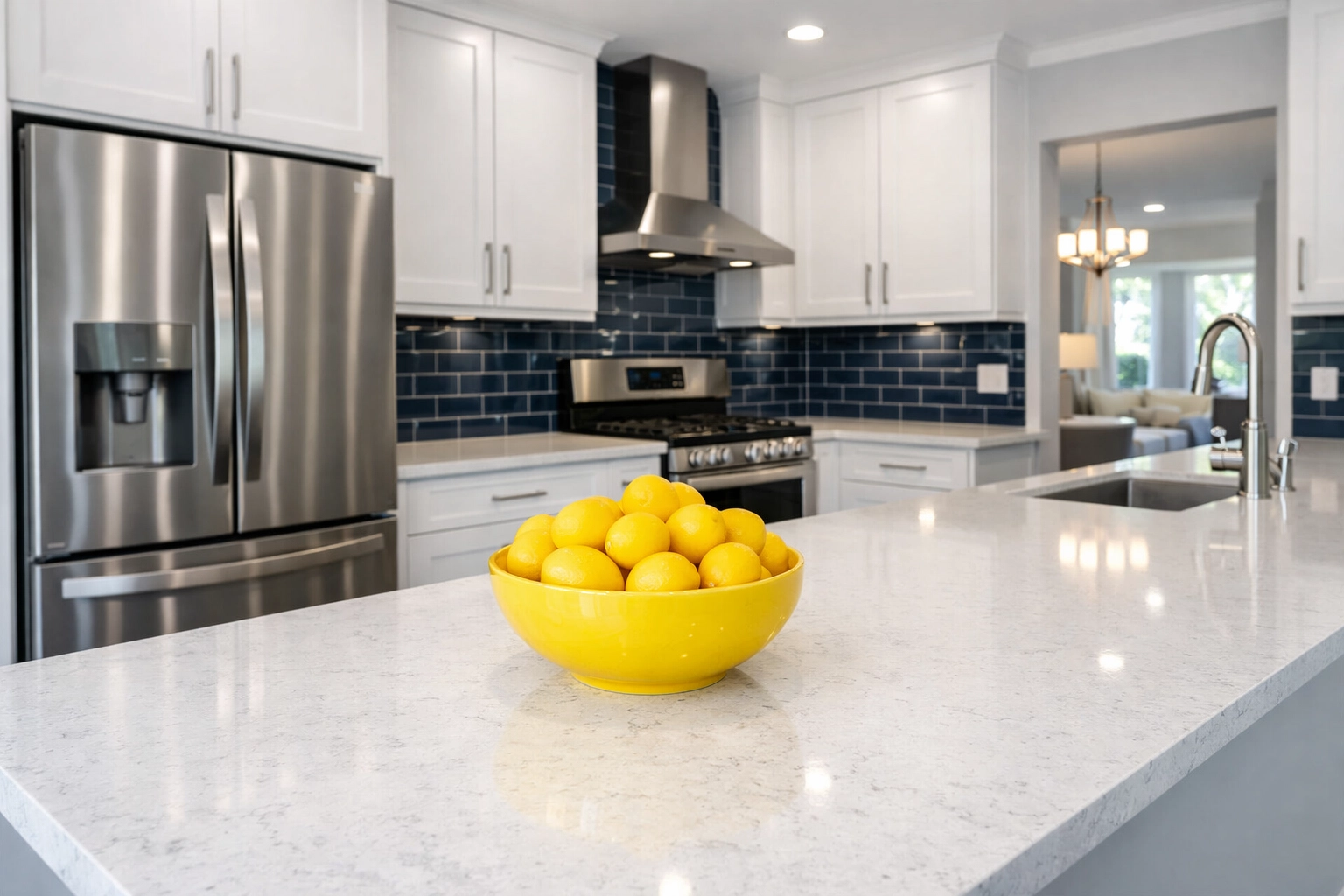 Spotless modern kitchen with white cabinets and clean surfaces after a professional move-out cleaning at Fitchburg.