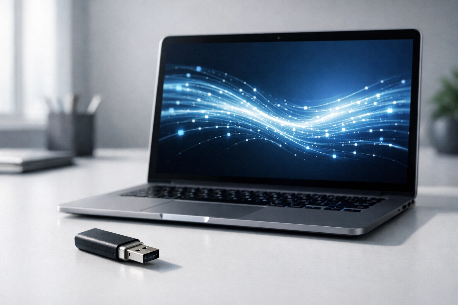 USB drive and laptop illustrating data loss prevention systems for tax professional offices
