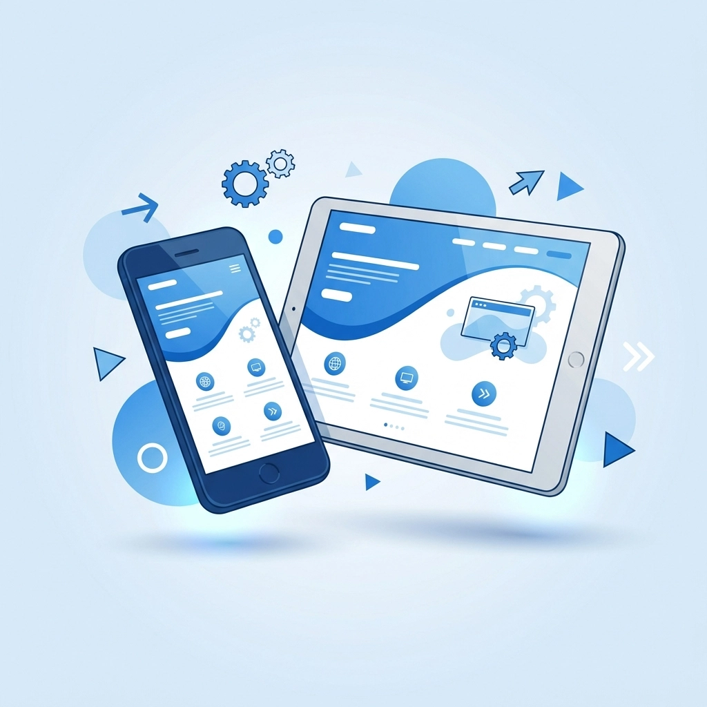 Responsive web design displayed on smartphone and tablet, emphasizing seamless mobile experience