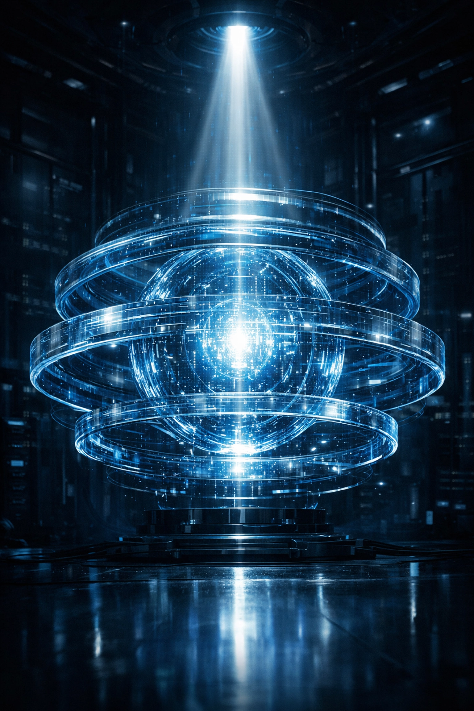 Protected digital data core in a futuristic vault representing absolute security in custom CRM development.