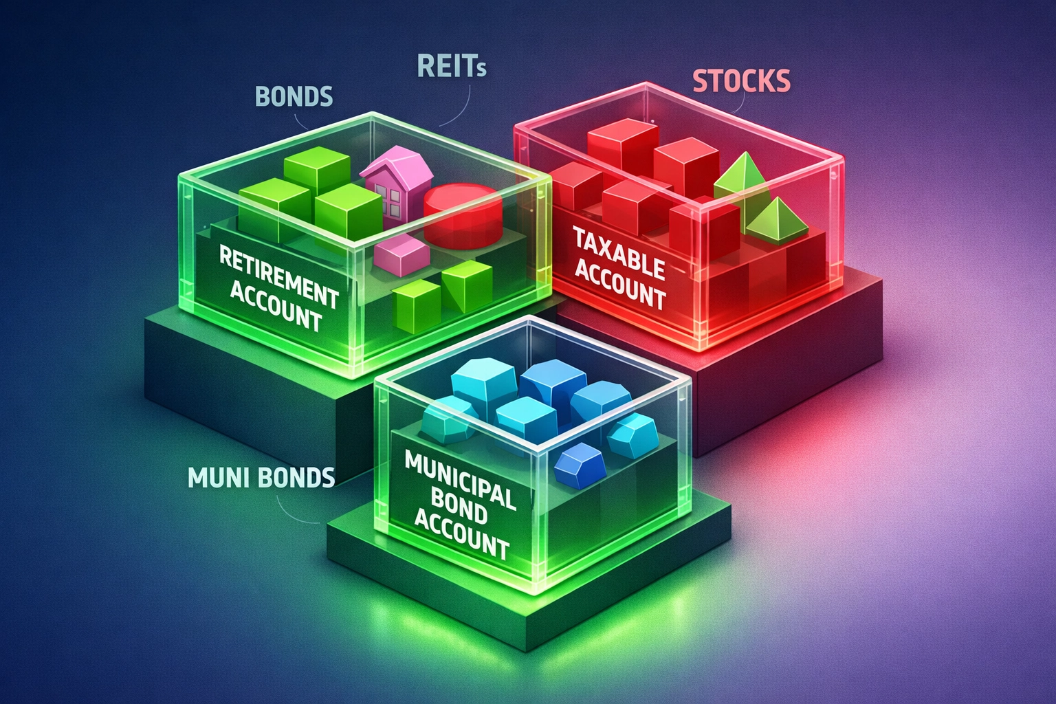 Tax-efficient asset location strategy showing optimal placement across different investment account types
