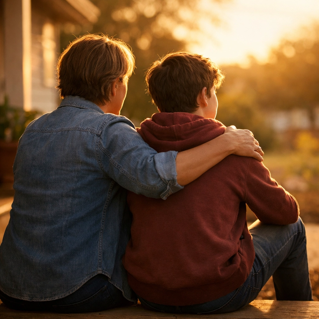 Parent and teenager sitting together showing connection and unconditional love