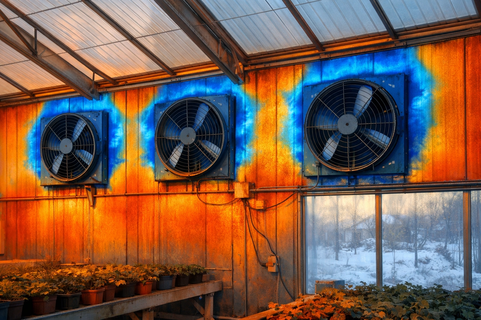 Imagerie thermique révélant les pertes de chaleur autour de ventilateurs mal isolés
