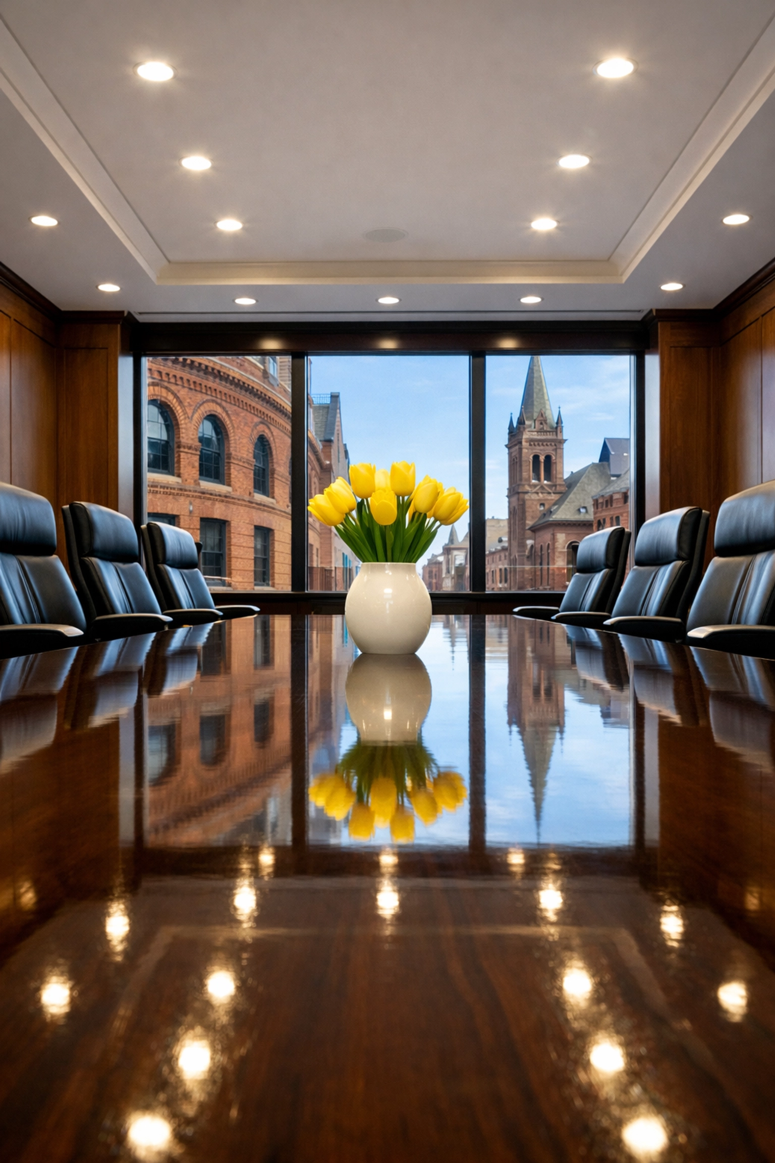 A spotless executive conference room in Boston following a professional commercial cleaning deep clean.