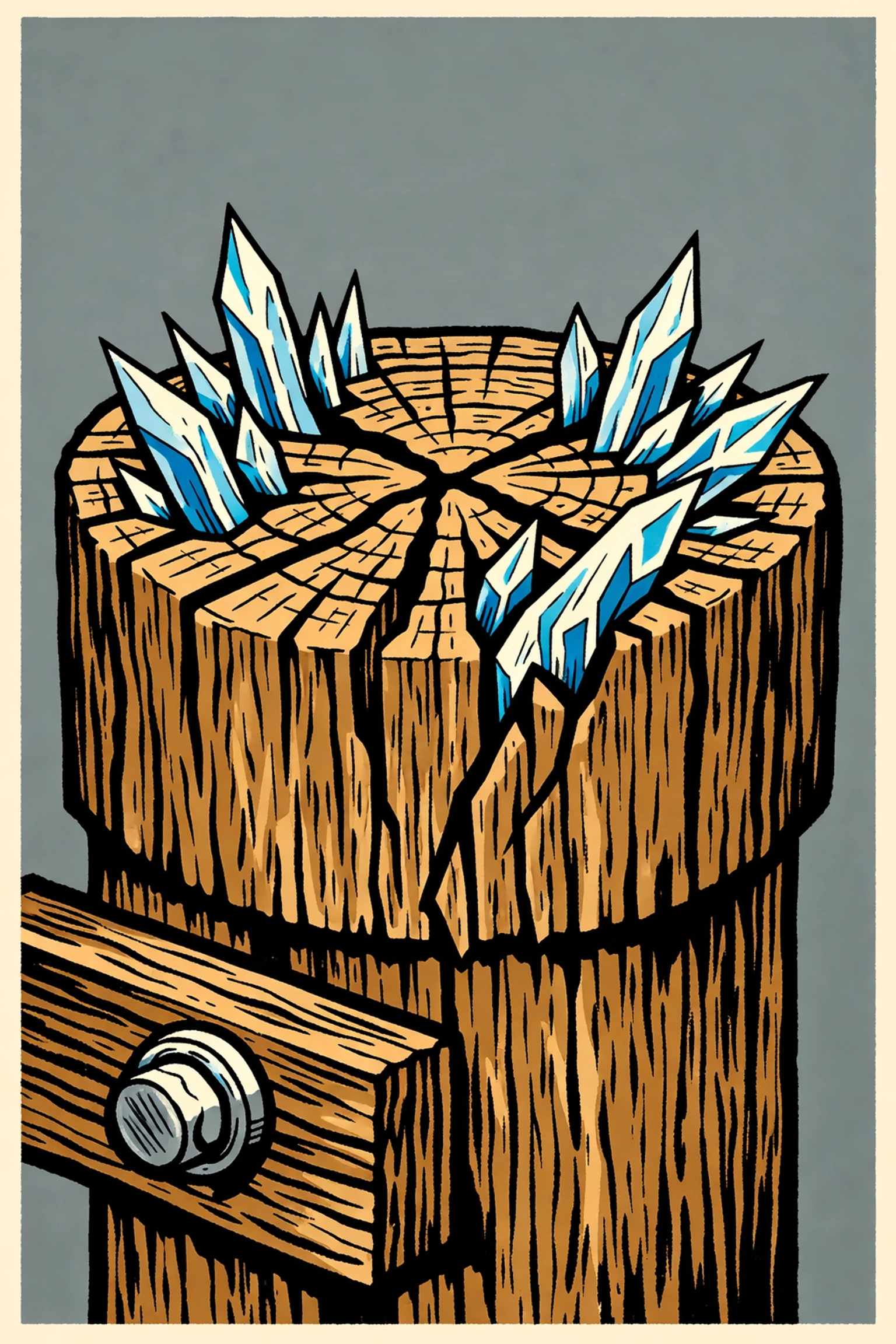 Weathered deck post with ice damage illustrating structural wood rot from New Hampshire winters.