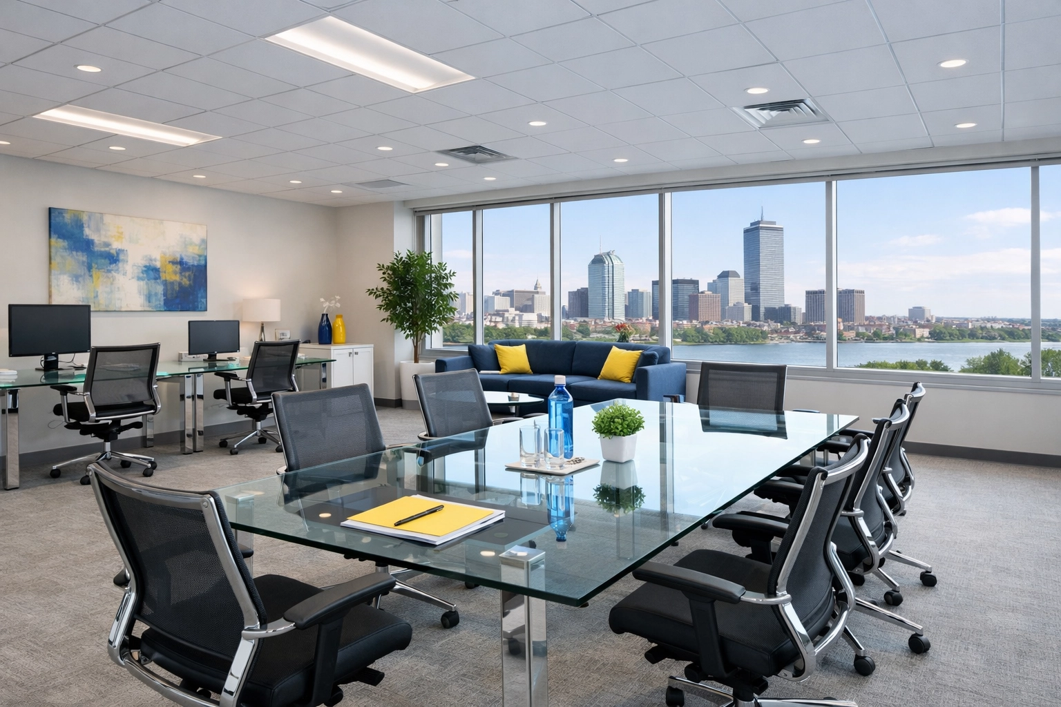 Impeccably tidy modern office space showing professional commercial cleaning in Northborough Massachusetts.