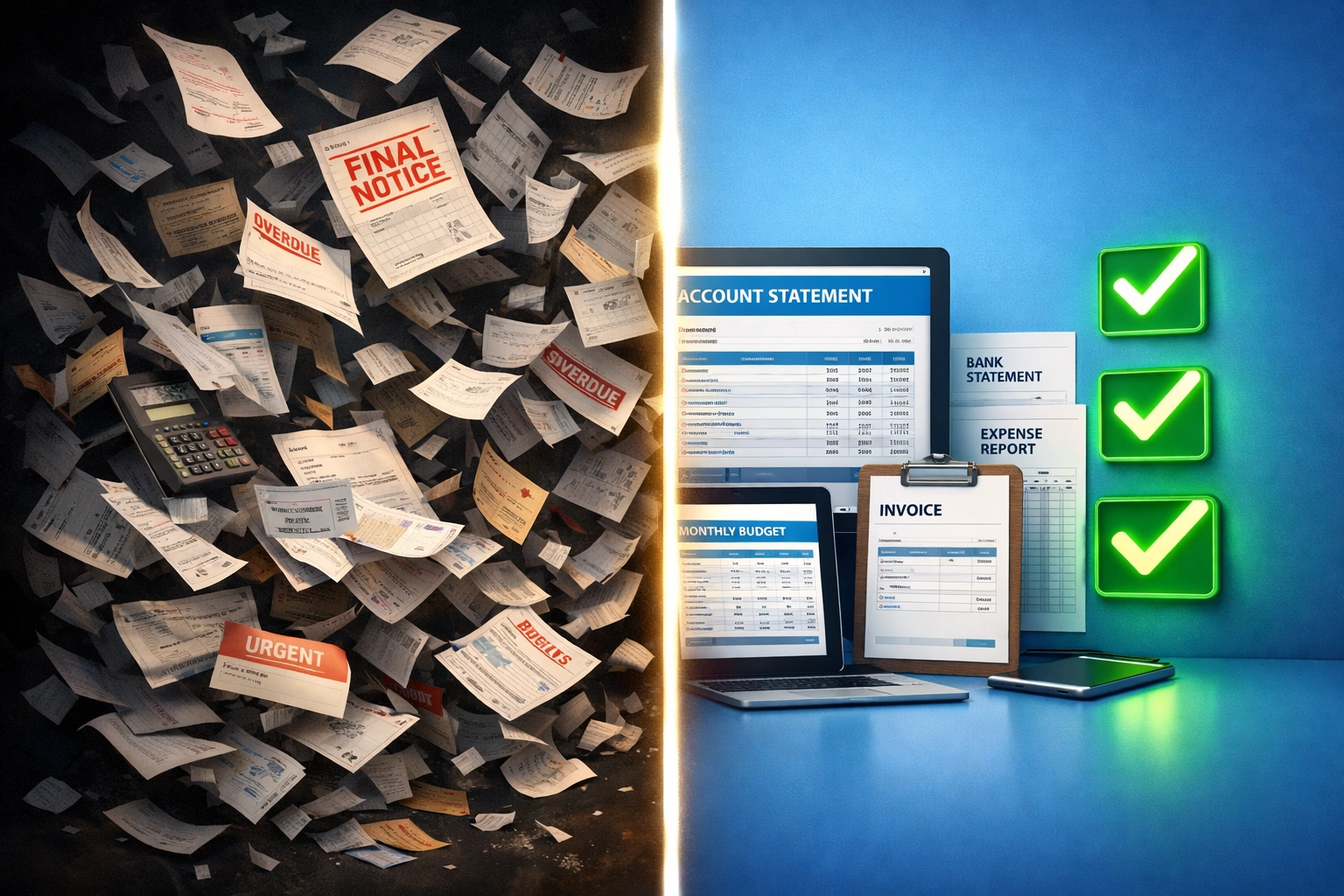 Disorganized insurance documents transforming into organized carrier statements and spreadsheets