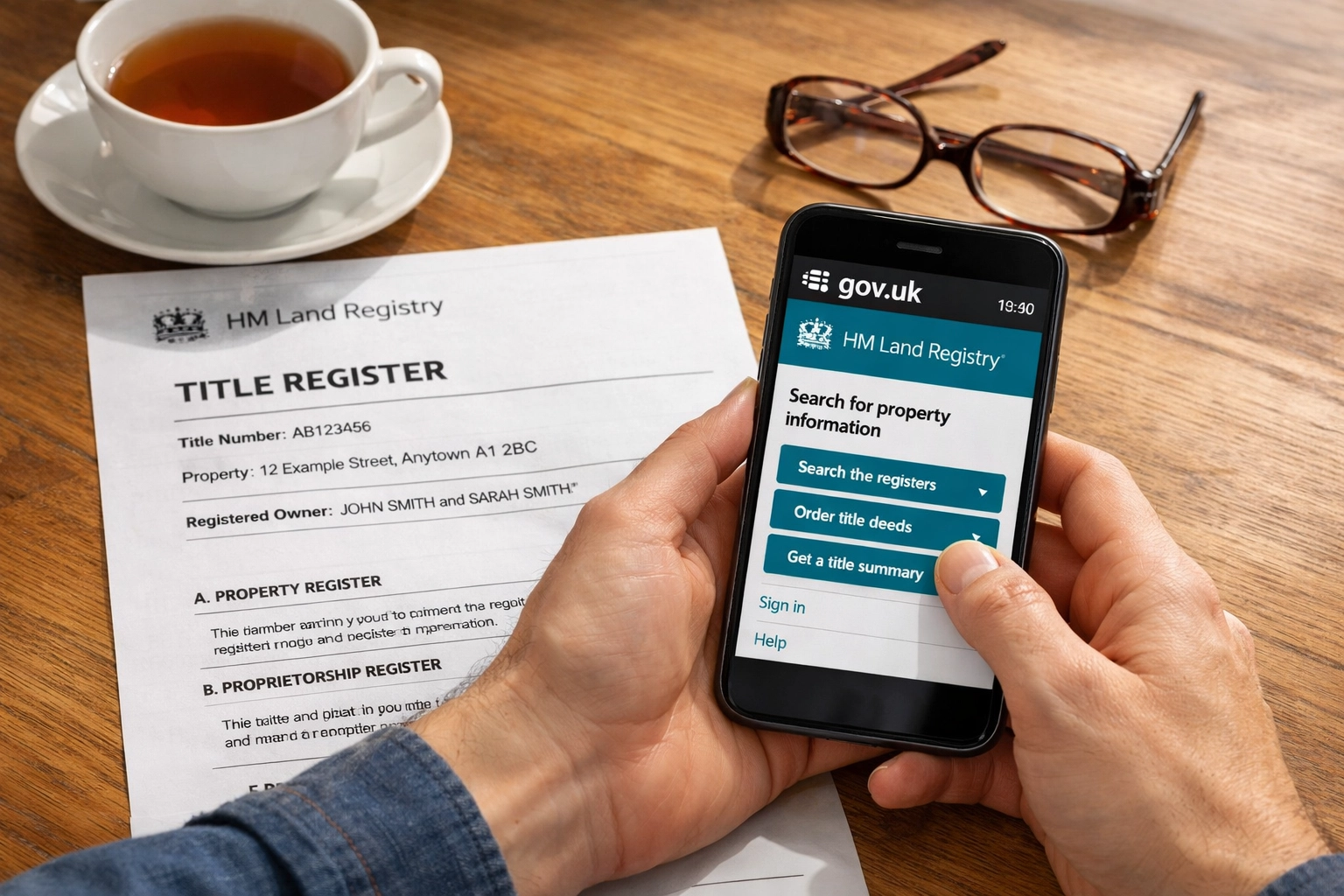 Checking Land Registry property registration online with title register document