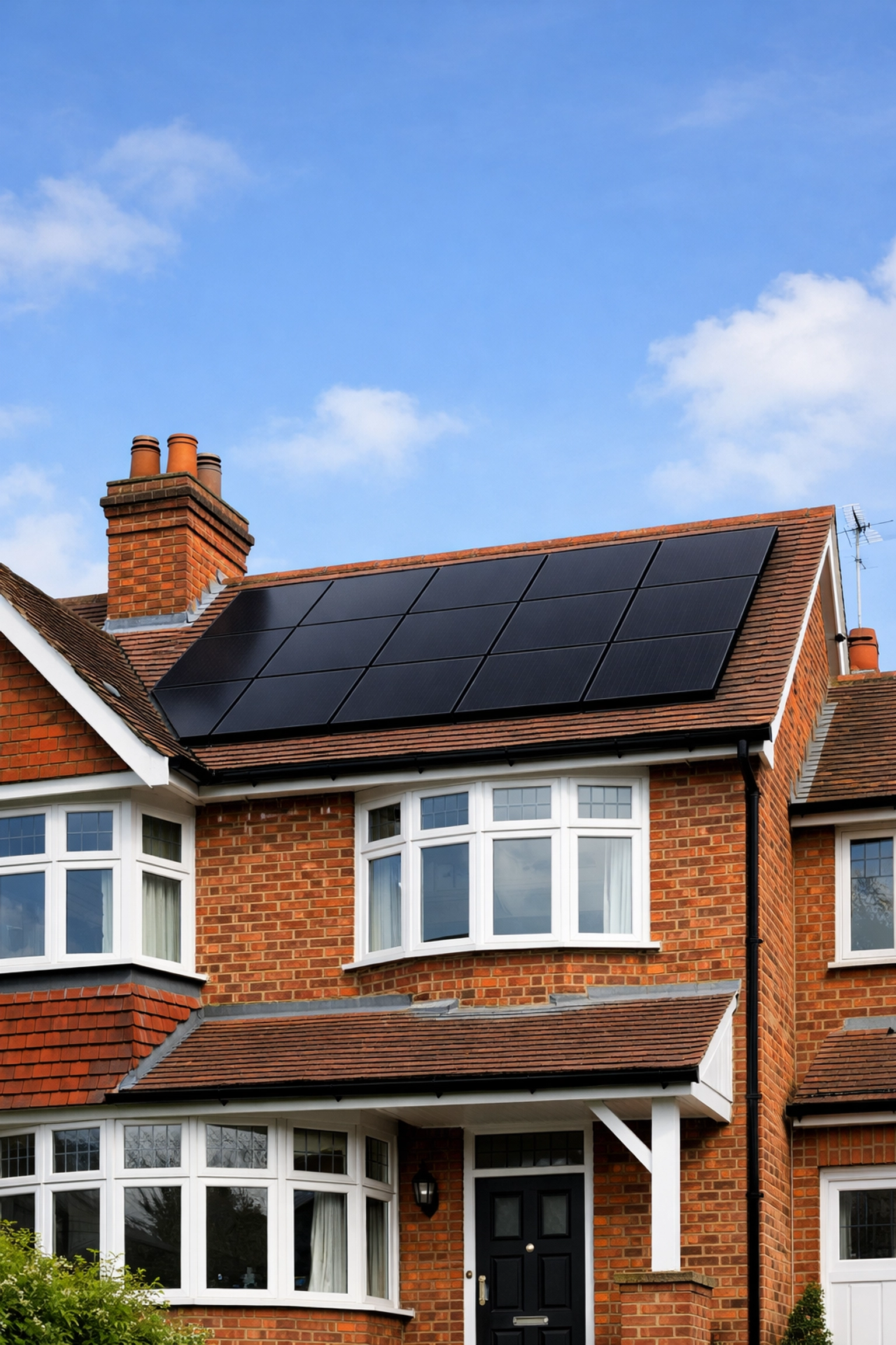 Professional solar panel installation on a British semi-detached home showing high-quality workmanship.