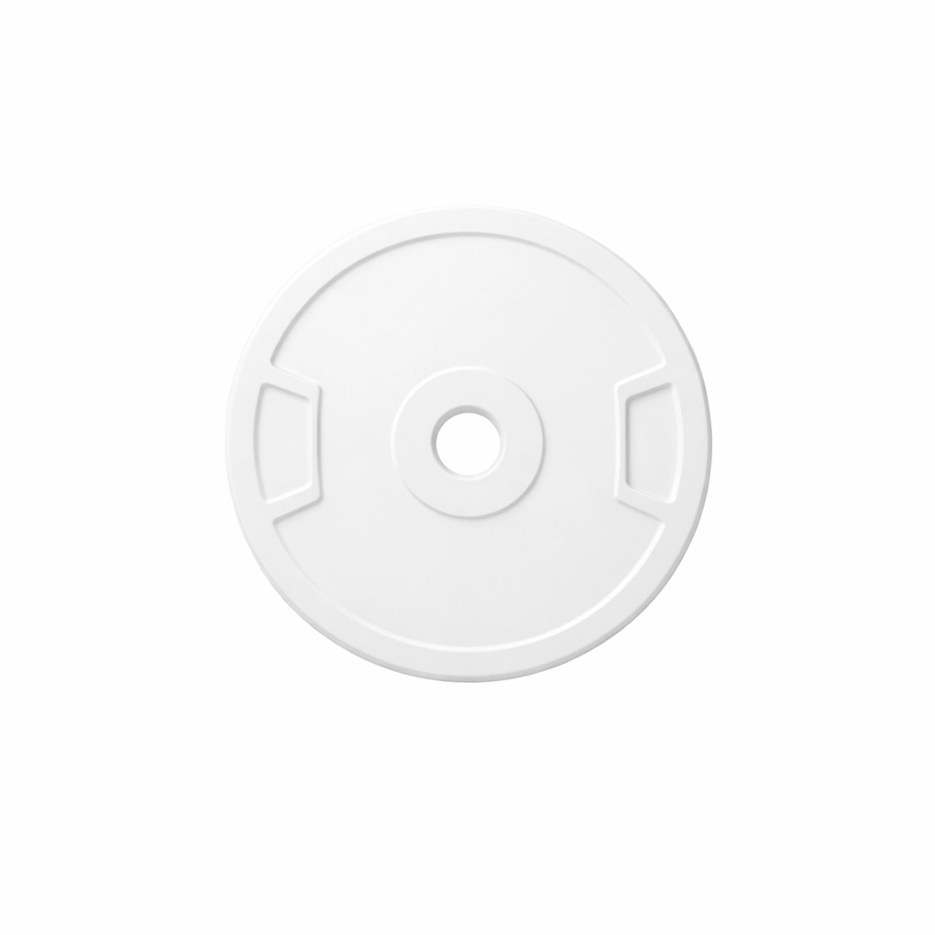 Heavy white weight plate symbolizing the mental toughness and discipline of military fitness and performance activewear.