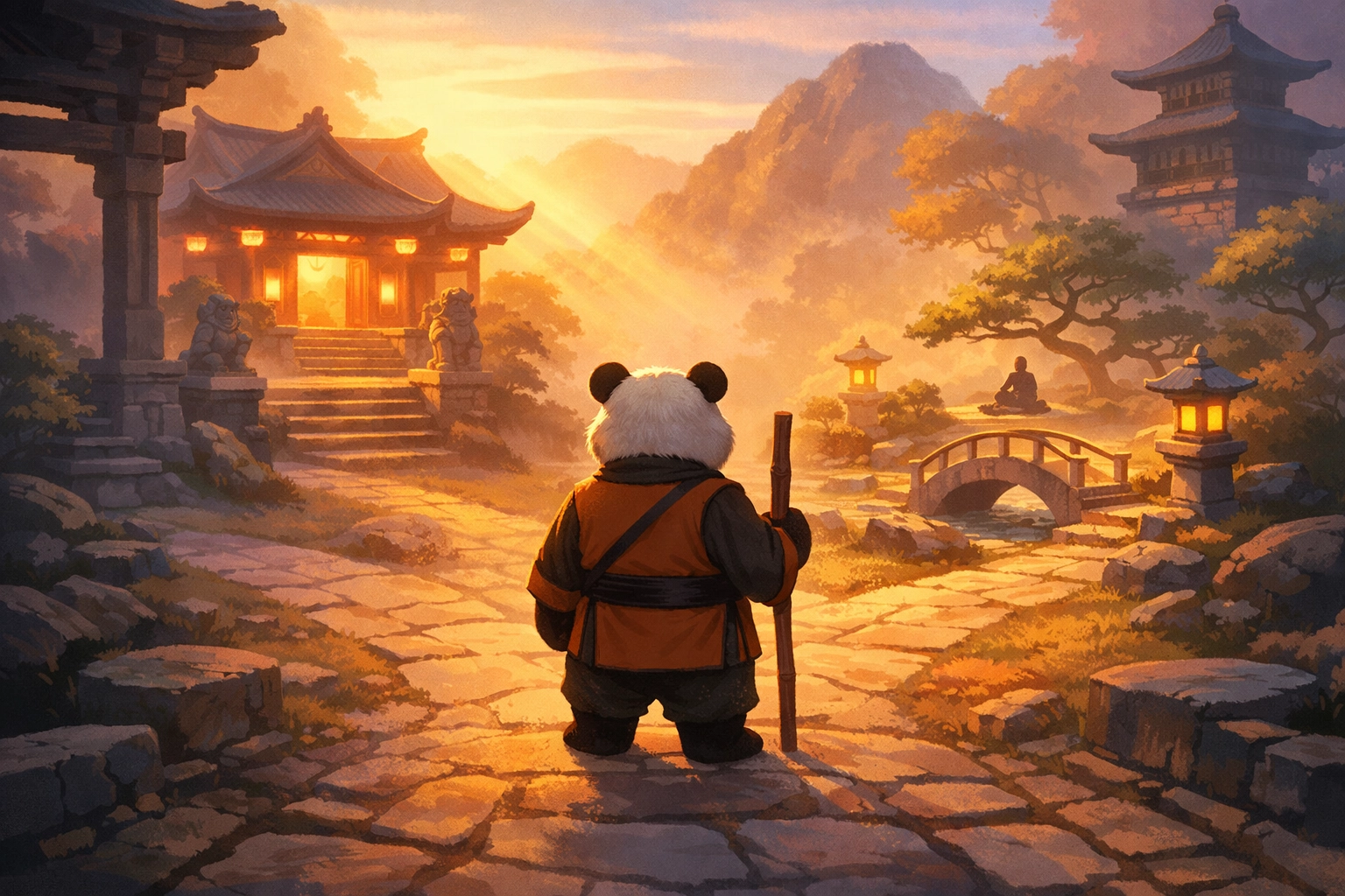 Kung Fu Panda 4 spiritual choices illustration showing Po at crossroads between paths
