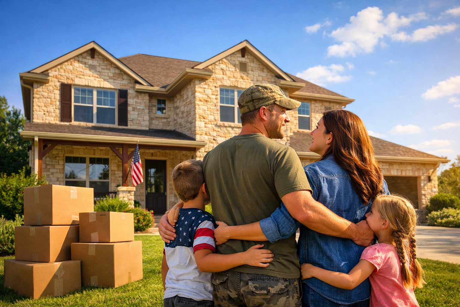 A veteran family moving into their new San Antonio home using earned VA loan benefits.