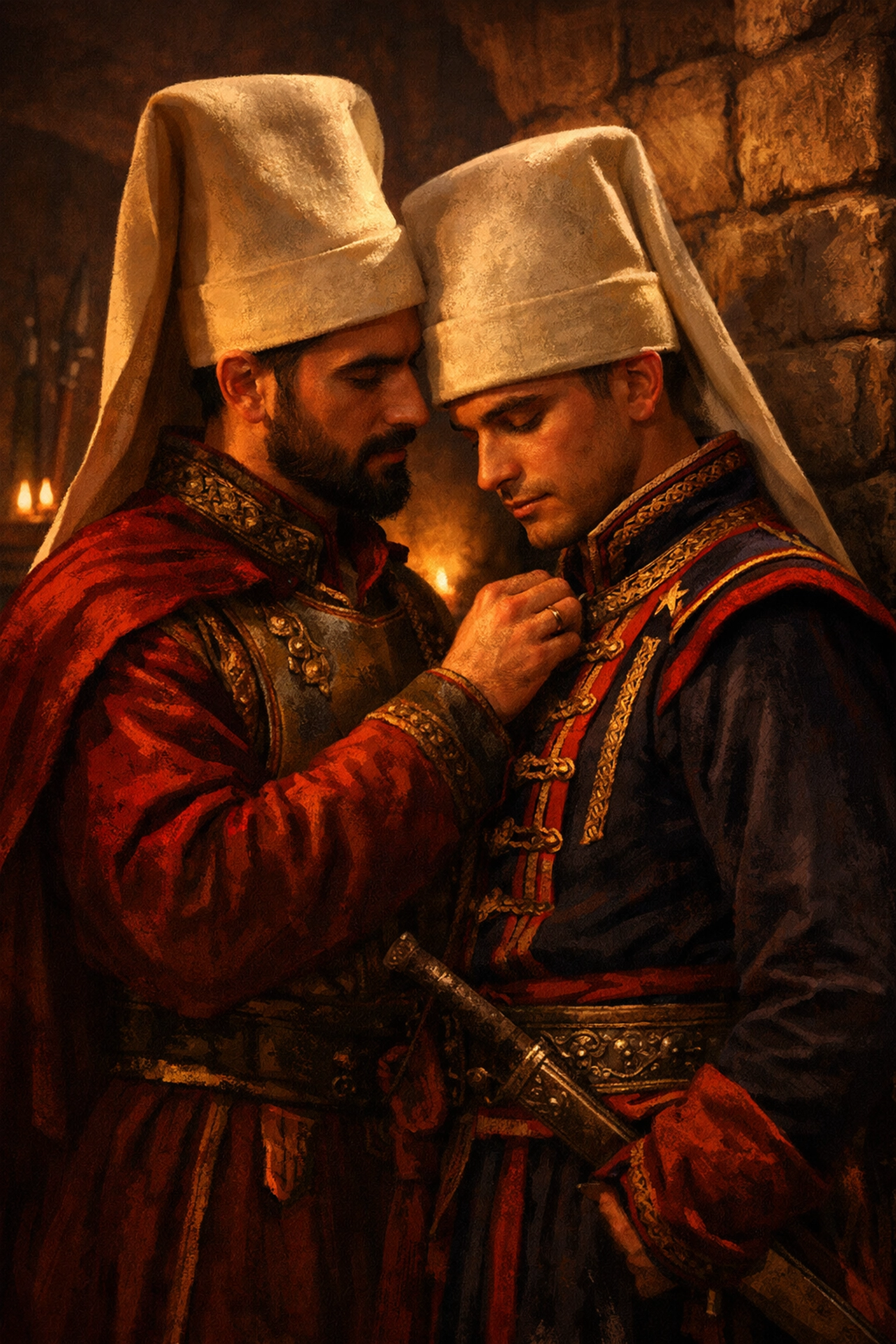 Two Janissary soldiers in intimate moment - Ottoman MM romance historical setting