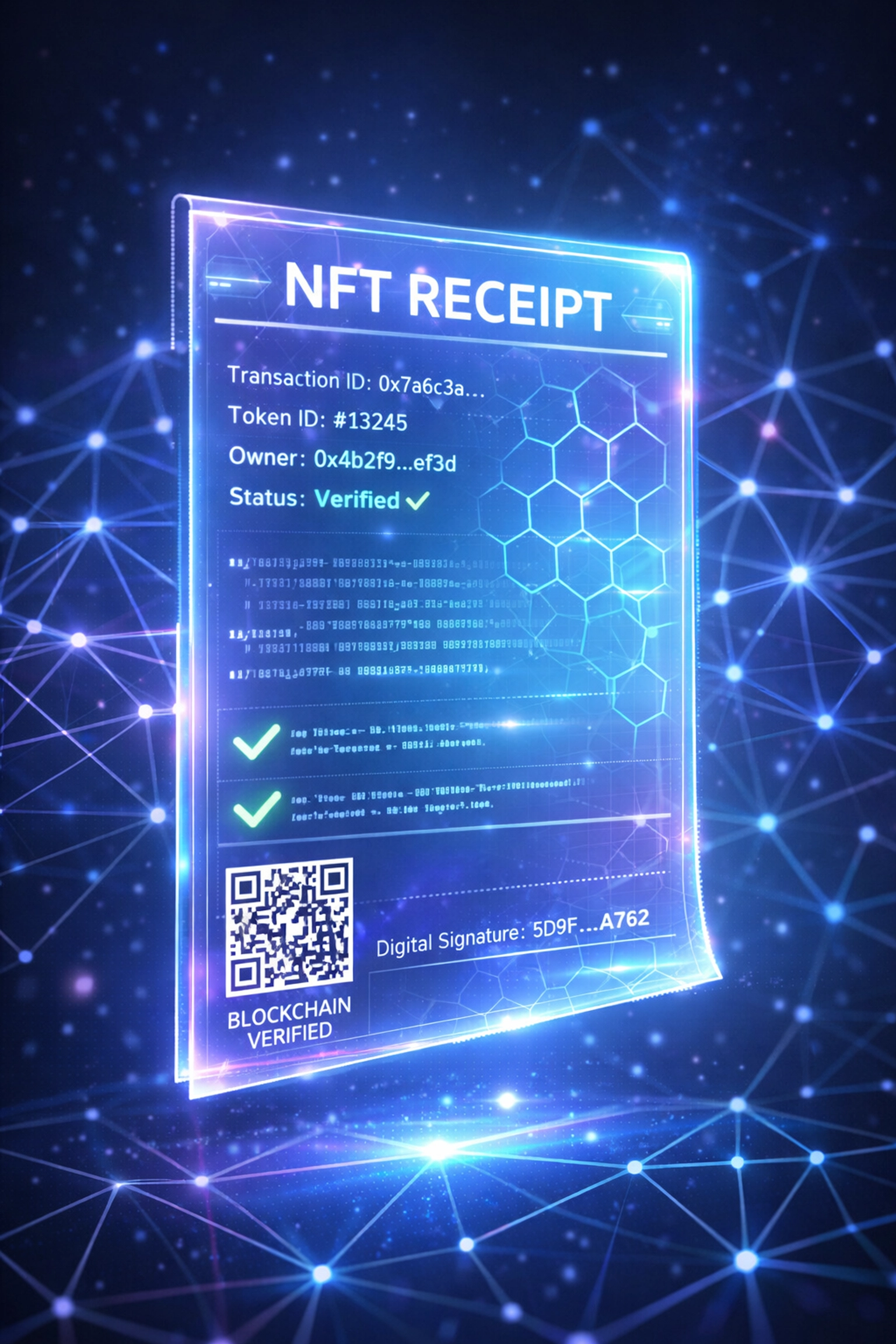 NFT receipt with blockchain verification ensuring secure crypto transactions