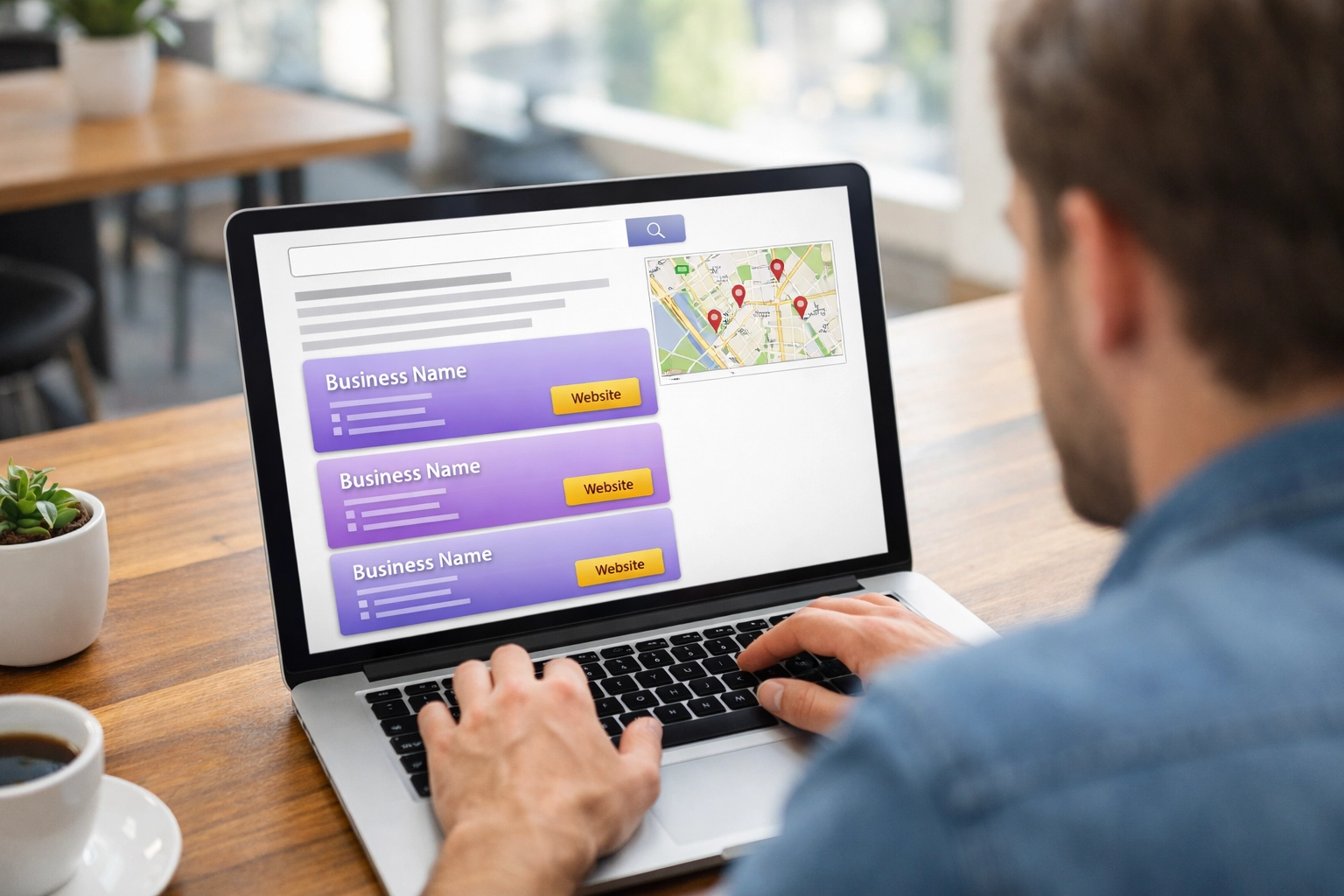 Checking local SEO rankings and map pack competition for a service business on a laptop.