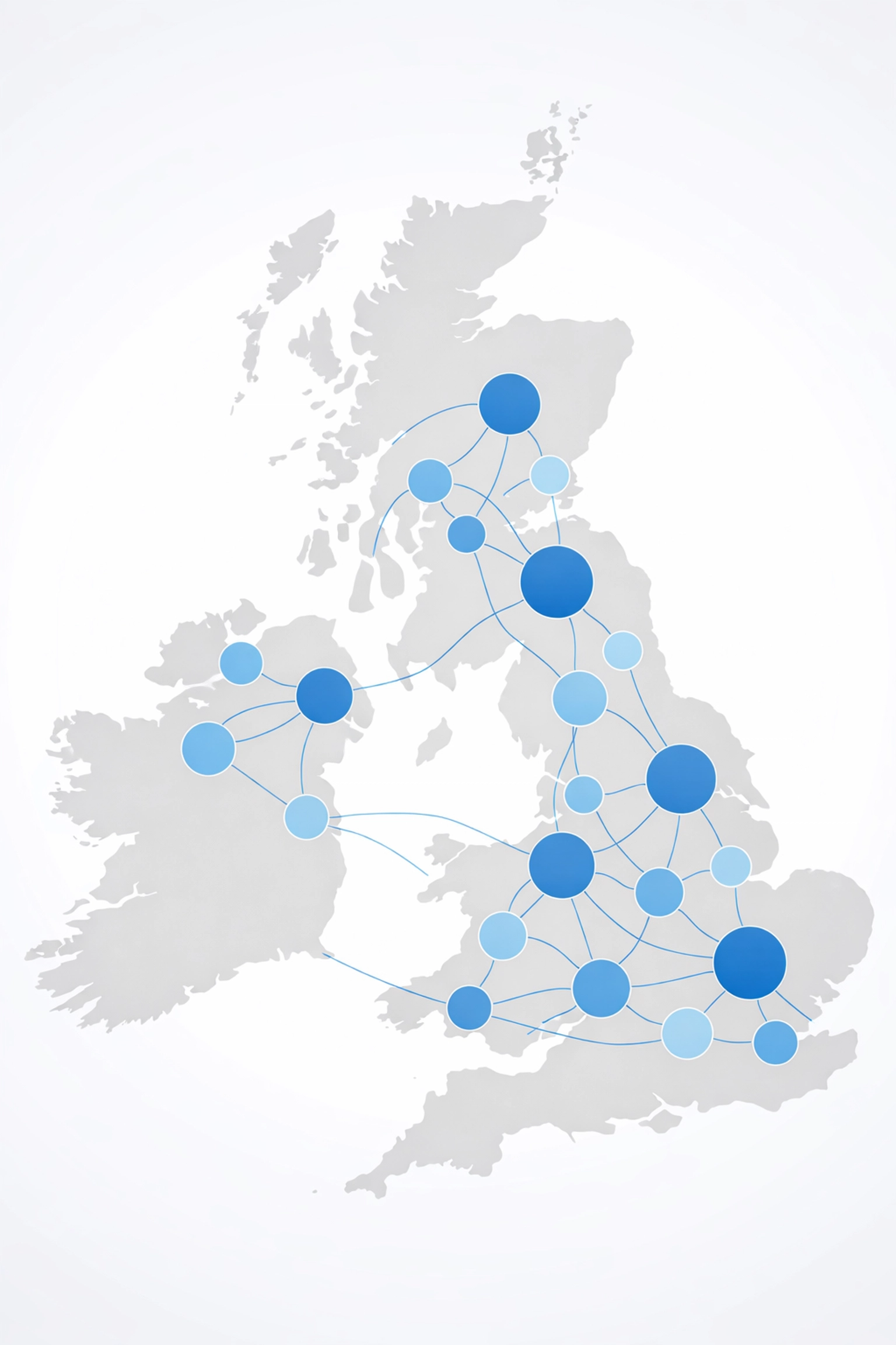 UK map illustration showing integrated care network connectivity for local respiratory pathways.