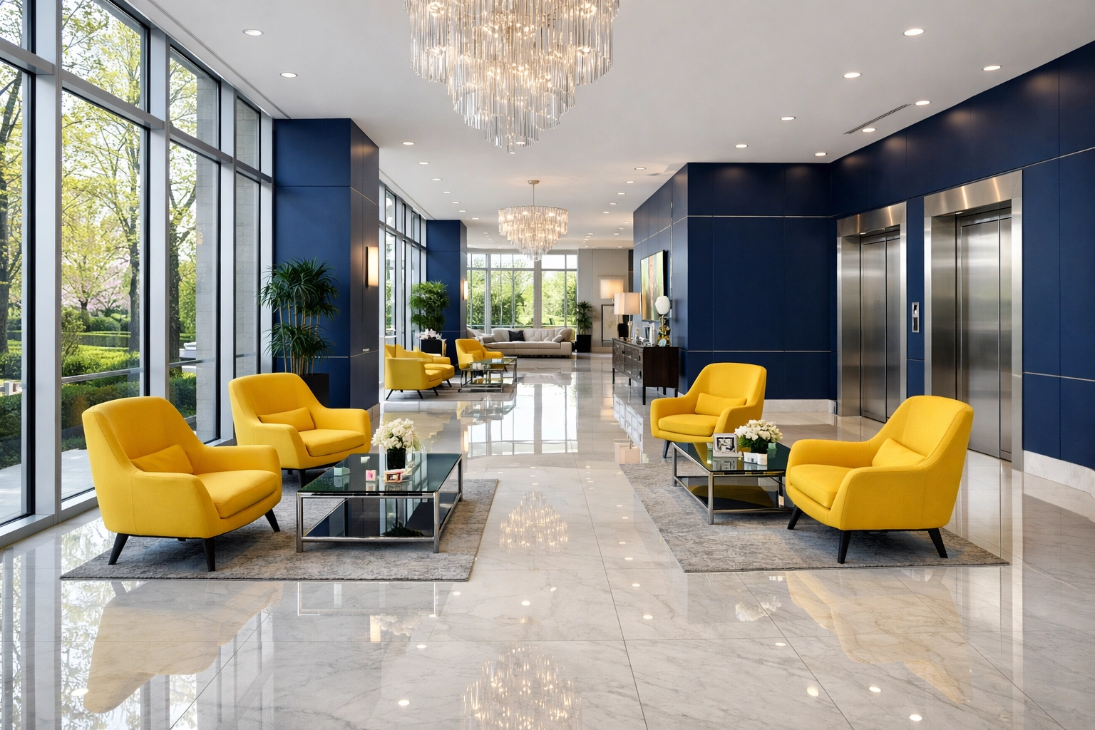 Clean and professional apartment lobby reflecting high-end property management standards.