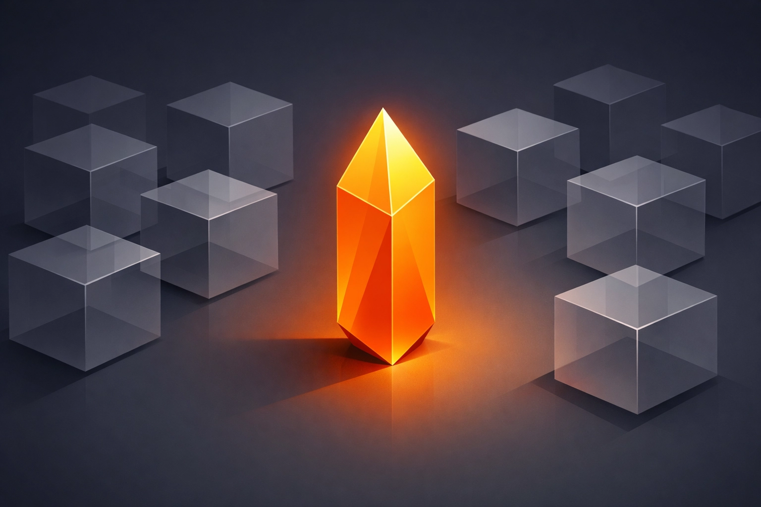 Geometric prism standing out from cubes representing market differentiation through sustainable graphic design.