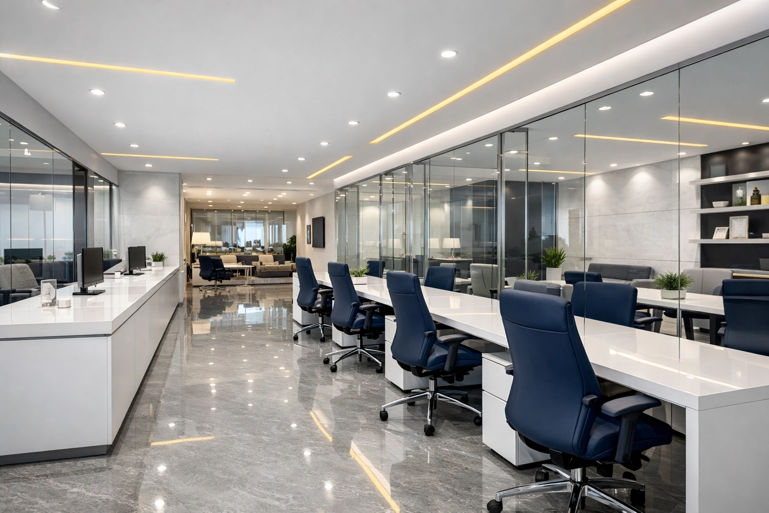 Pristine MetroWest office lobby showcasing high-end commercial cleaning and post construction results.