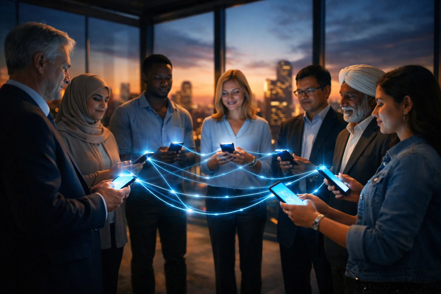 Global network of diverse people connected through crypto wallets enabling financial inclusion worldwide