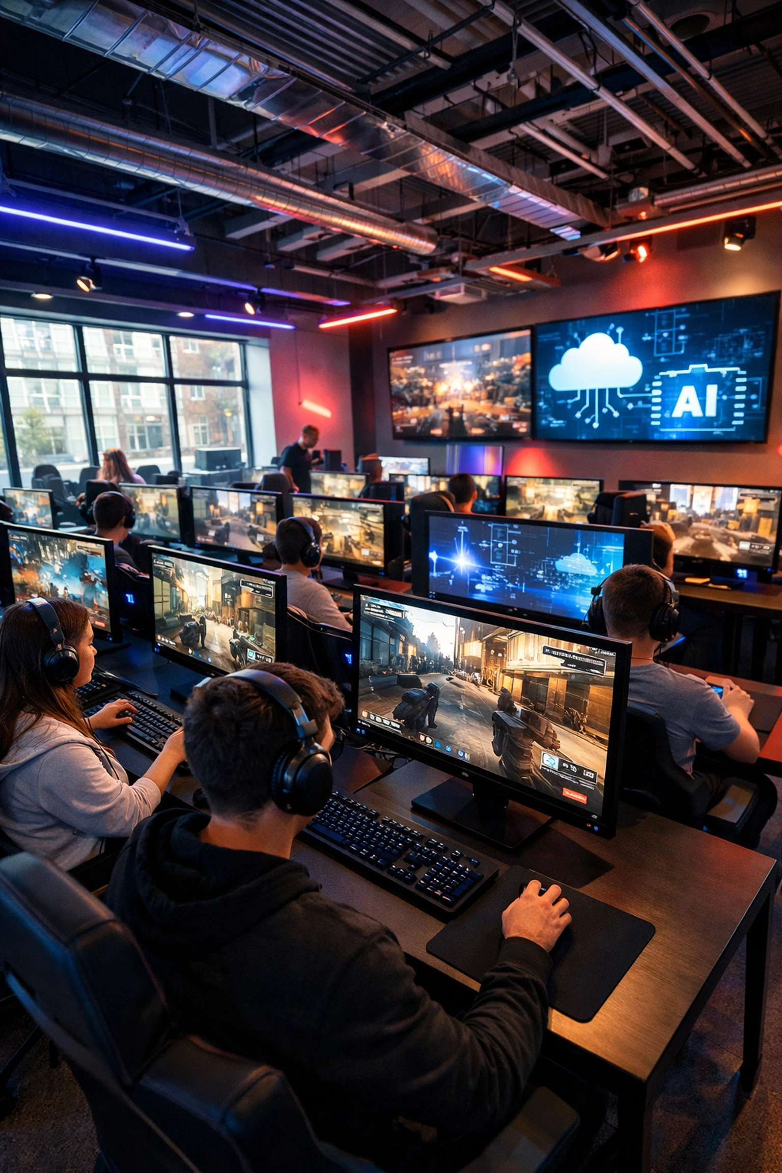 Esports training center teaching cloud computing and AI literacy skills through competitive gaming