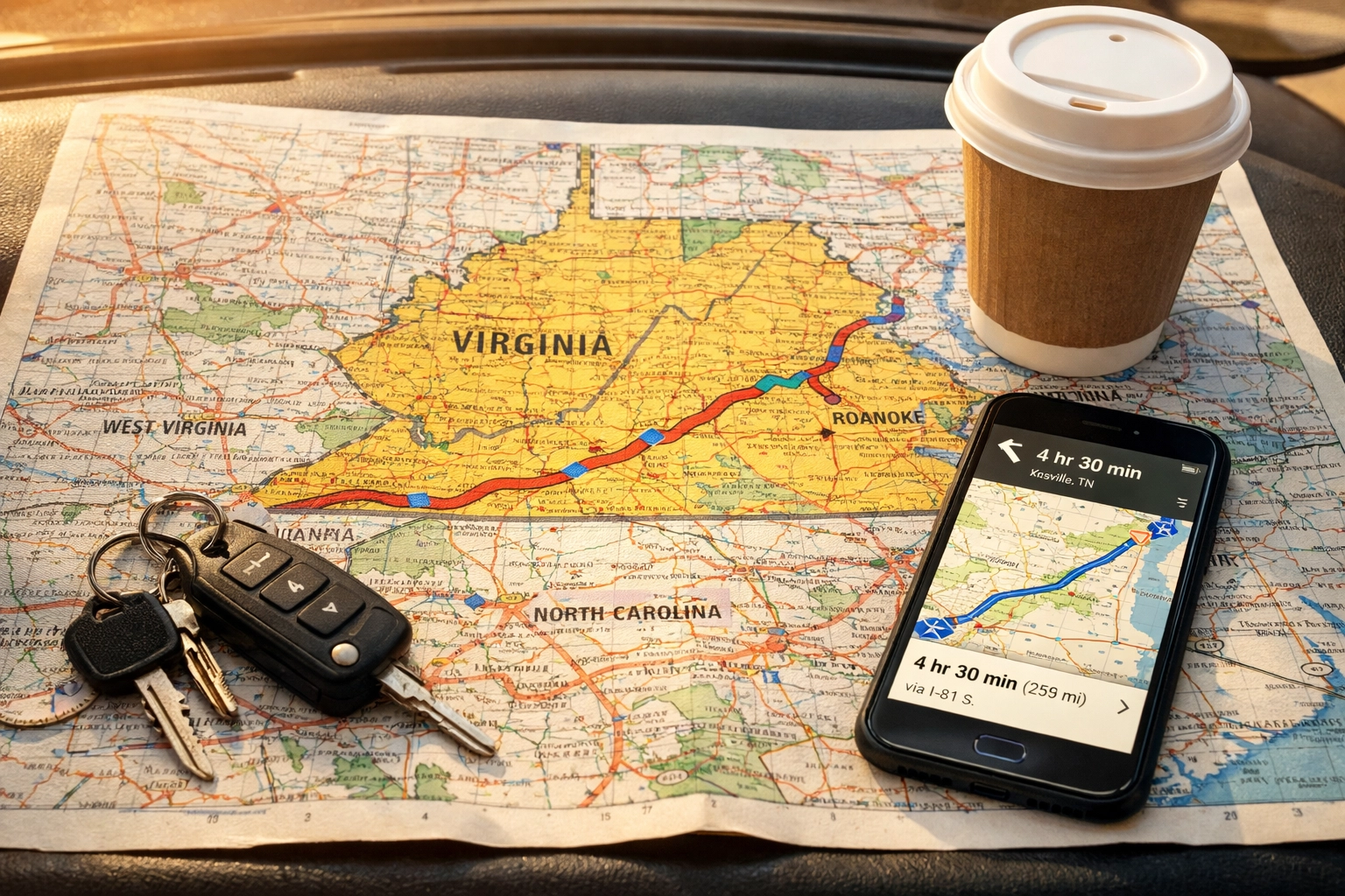 Child custody Spotsylvania VA out-of-state relocation route map from Virginia