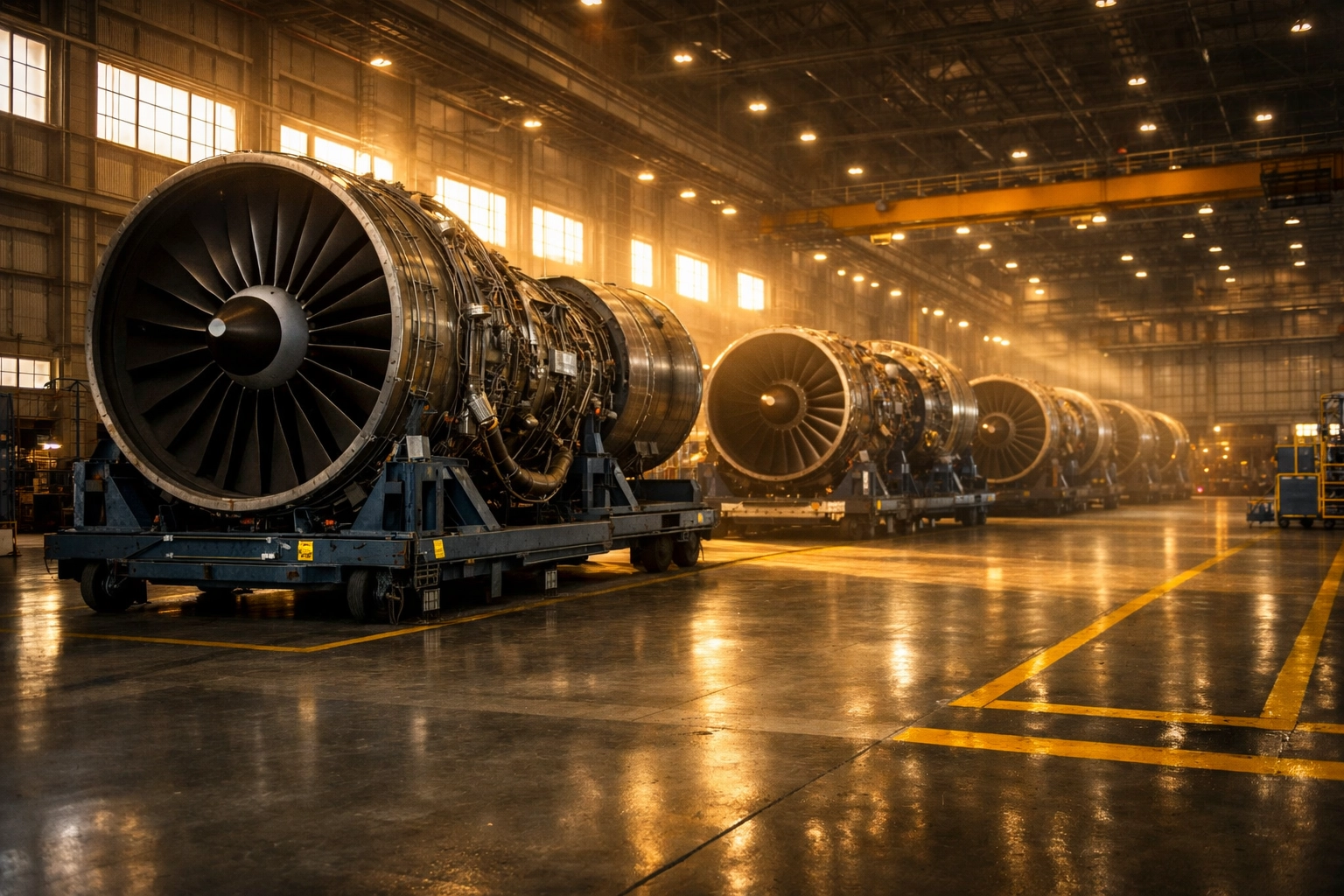 Large aerospace hangar assembly line in Connecticut highlighting industrial business insurance risks.