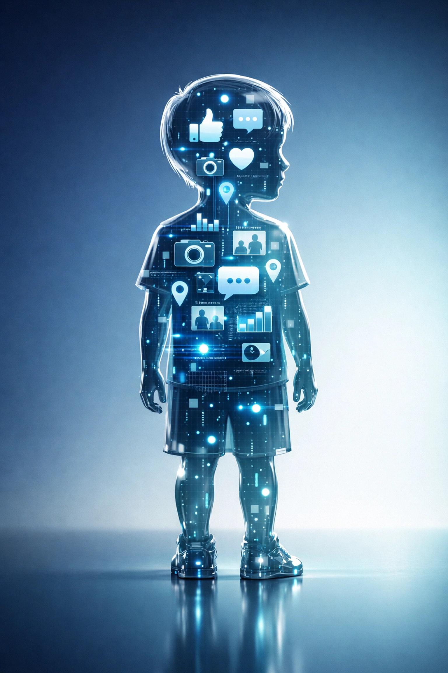 Child silhouette filled with digital data representing digital identity created without consent