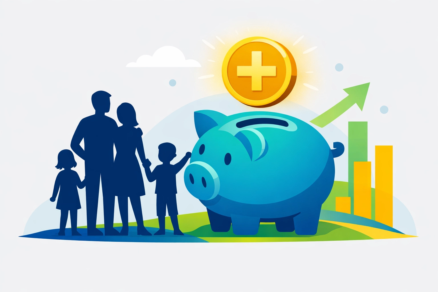 Family silhouette with a piggy bank symbolizing a Child Tax Credit boost to maximize your refund.