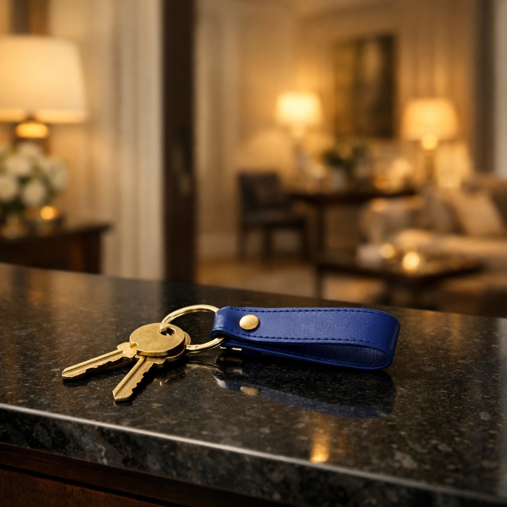 House keys in a luxury foyer representing trust and security with professional cleaning services near me.