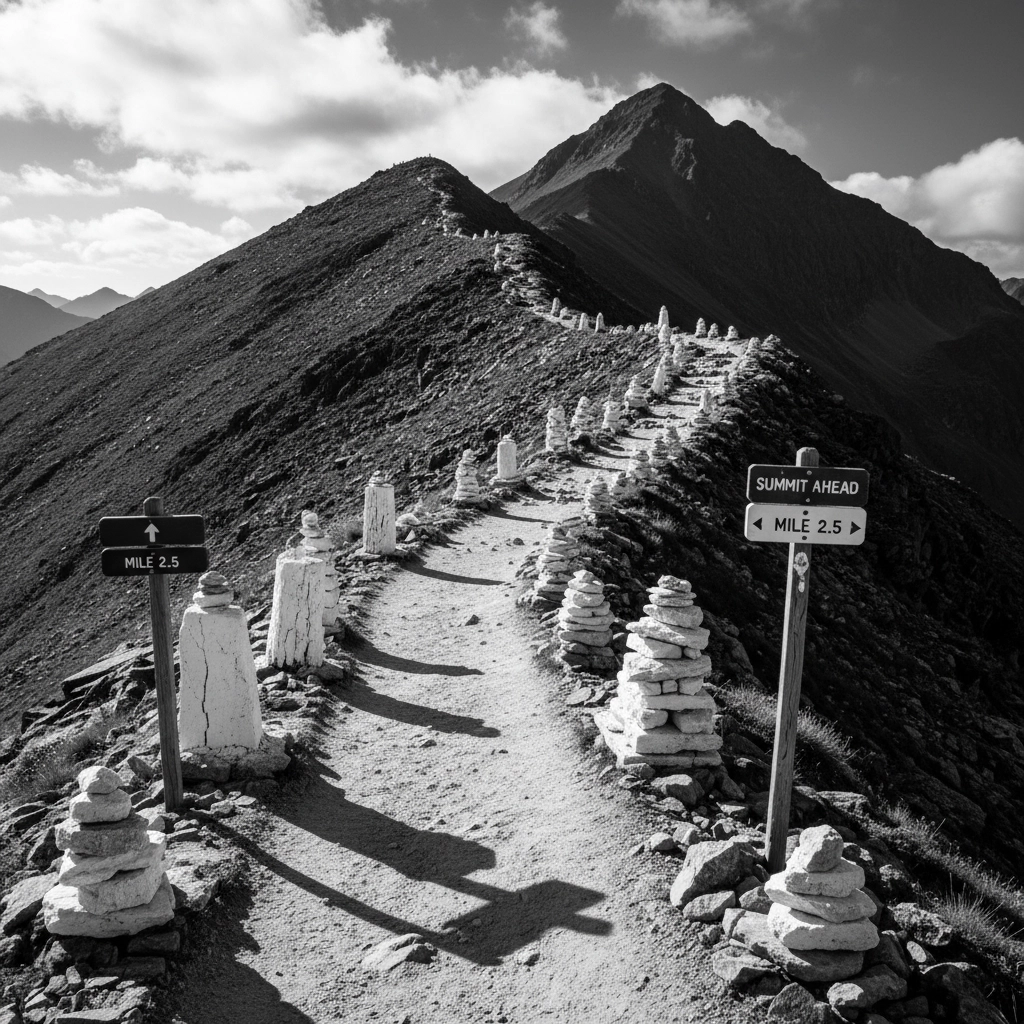 Ridgeline markers—clear path, realistic steps