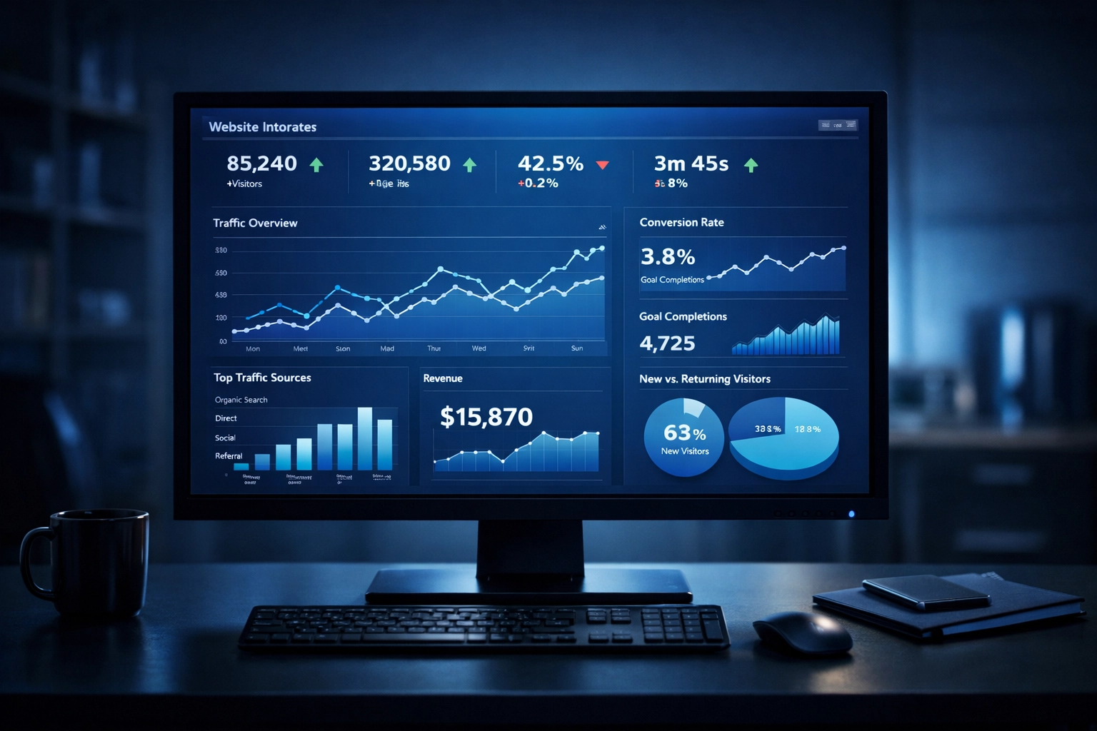 Website analytics dashboard tracking criminal defense SEO performance metrics