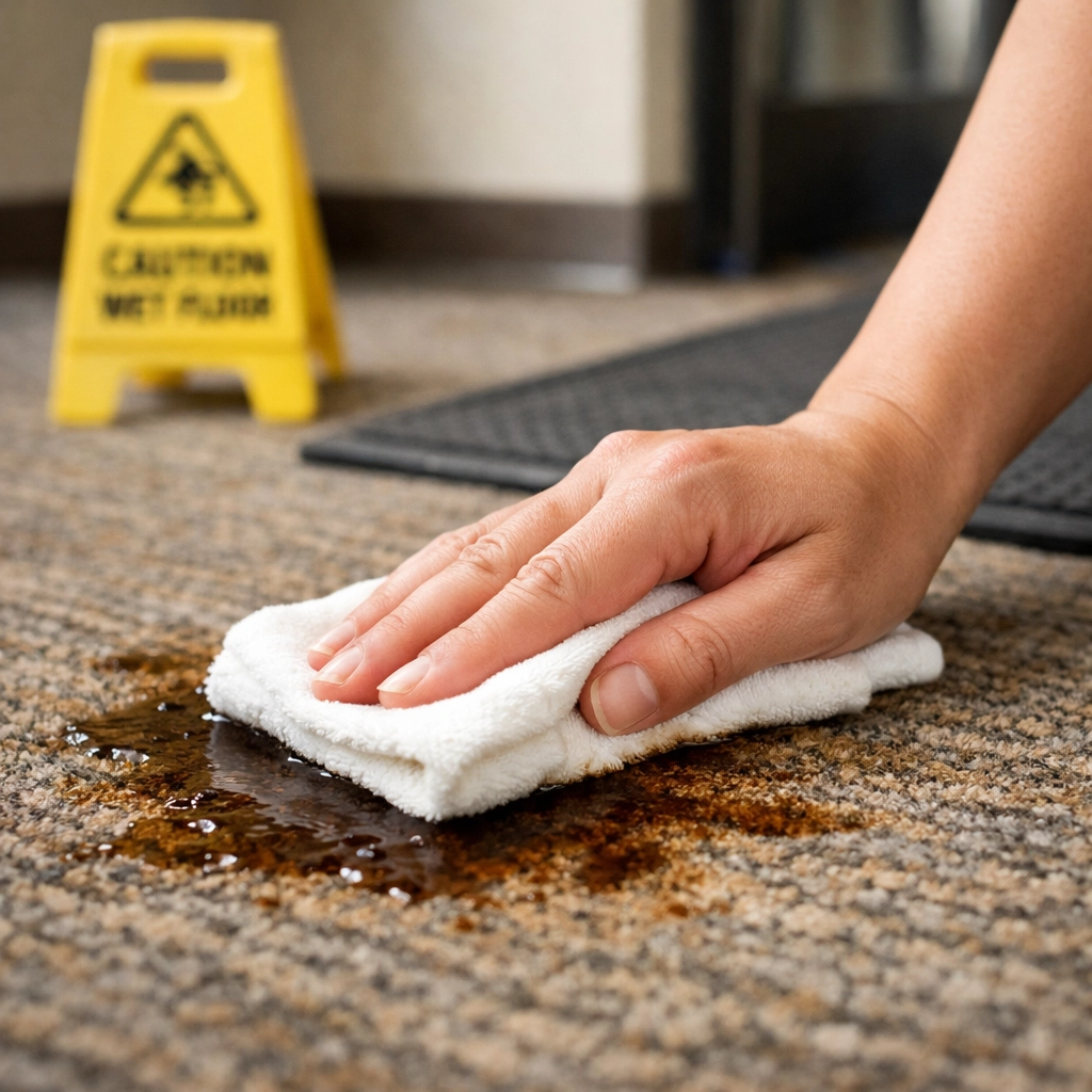 Expert house cleaning services Westchester NY demonstrating proper carpet spill maintenance and care.