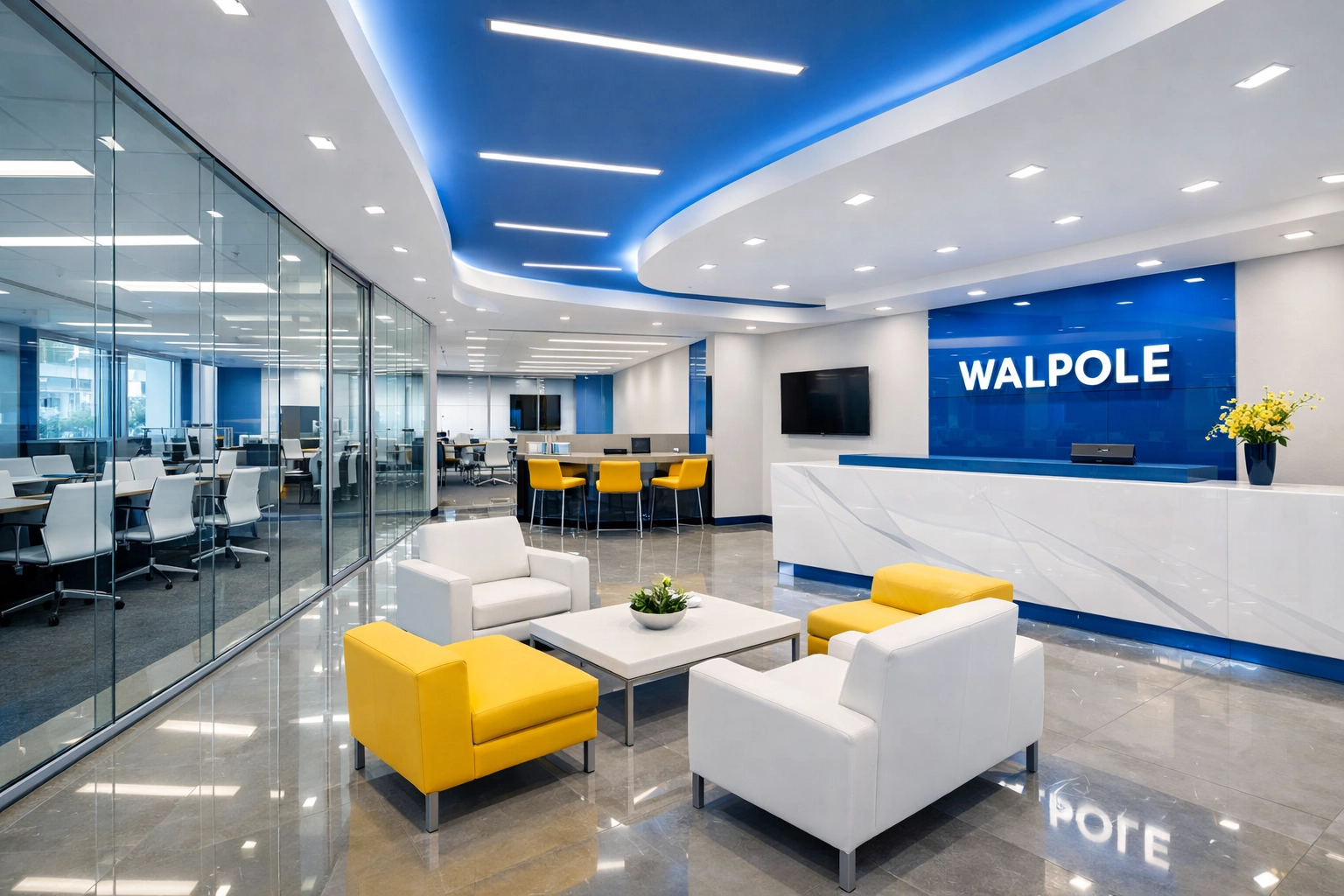 Modern office interior after professional commercial post construction cleaning in Walpole.