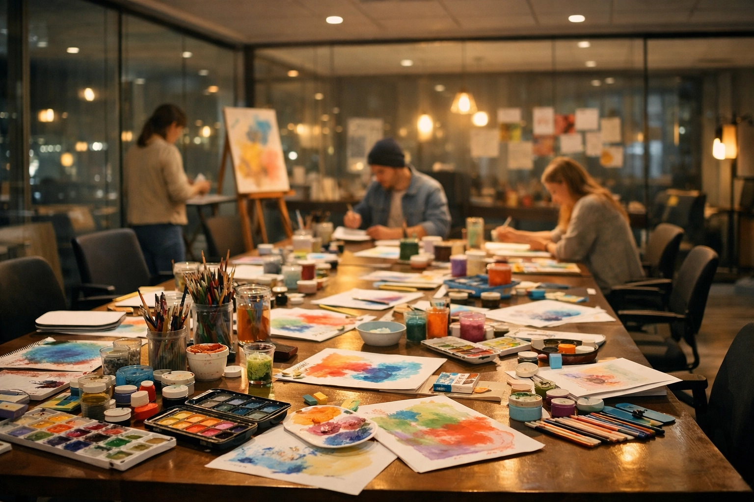 A Chicago office conference room transformed into a sanctuary for a creative wellbeing program.