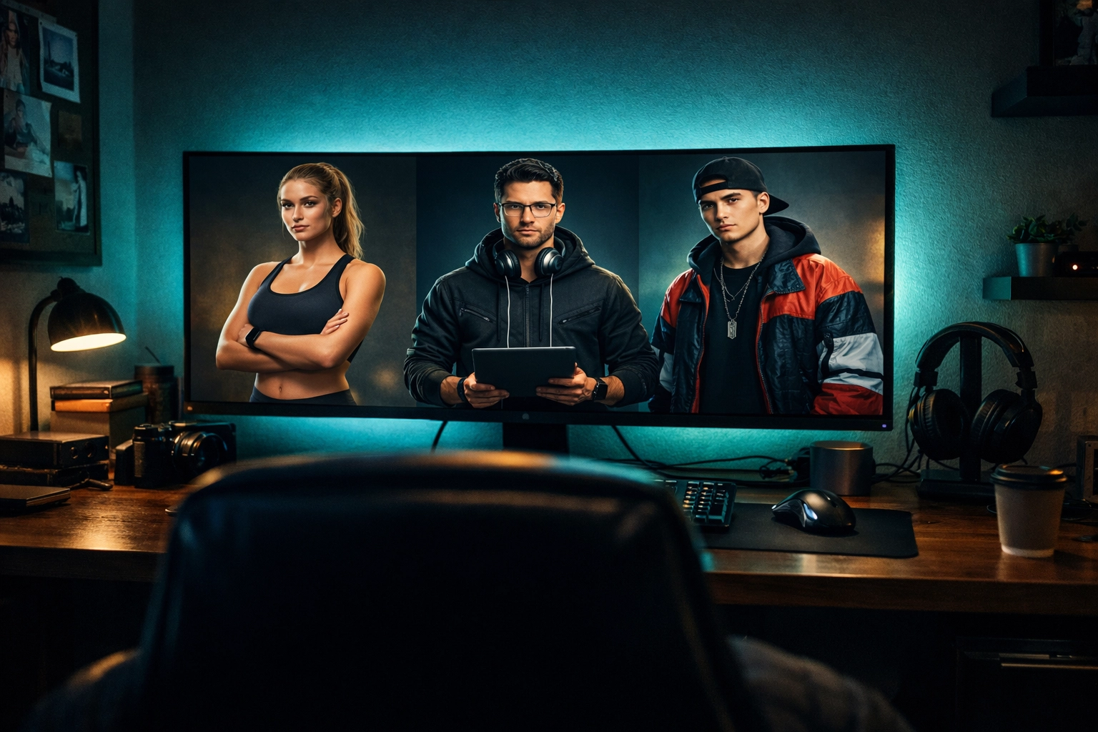 Digital human avatars on a screen demonstrating social media growth tips for university students.