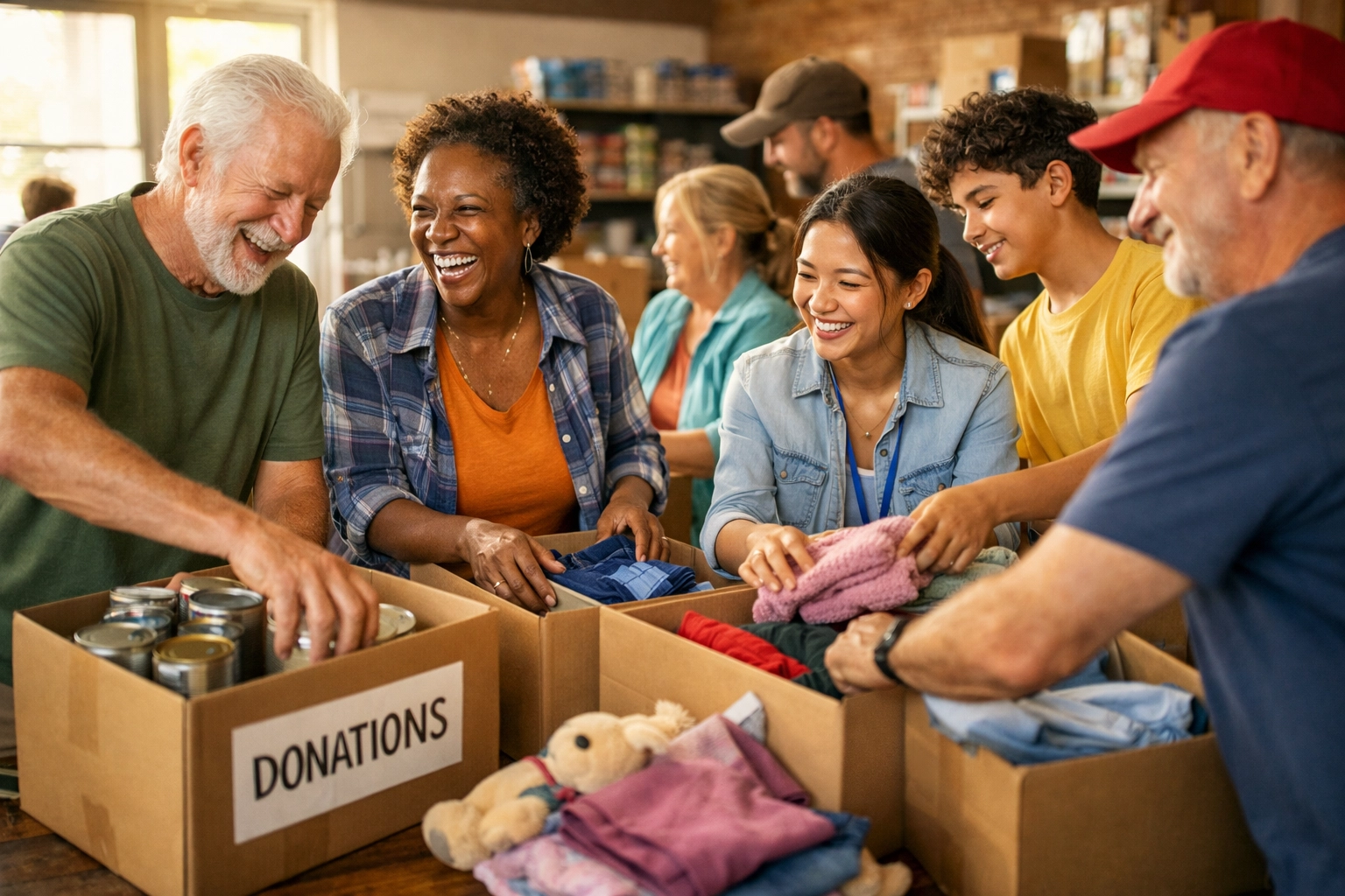 Volunteers organizing donations to help families in need in New Jersey