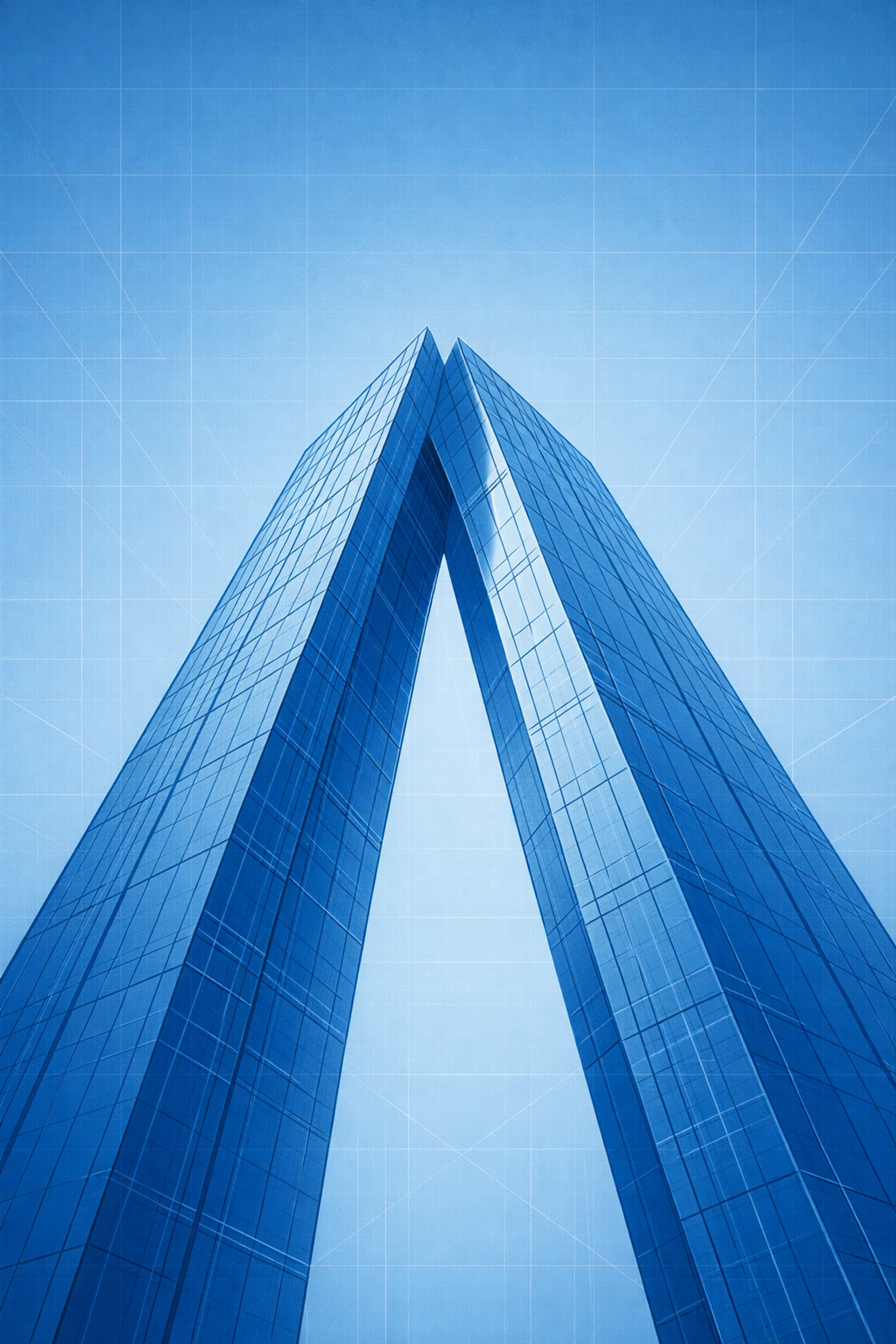 Monochromatic blue pillars merging into one, symbolizing a successful accountancy practice merger and acquisition.