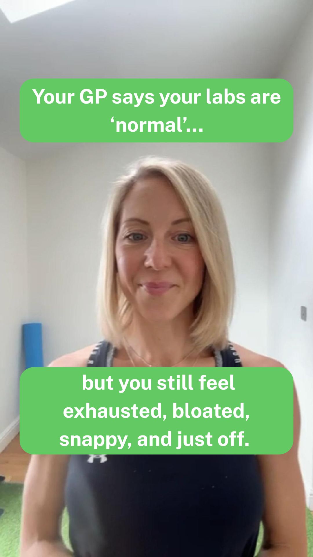 A woman in workout attire with motivational health message