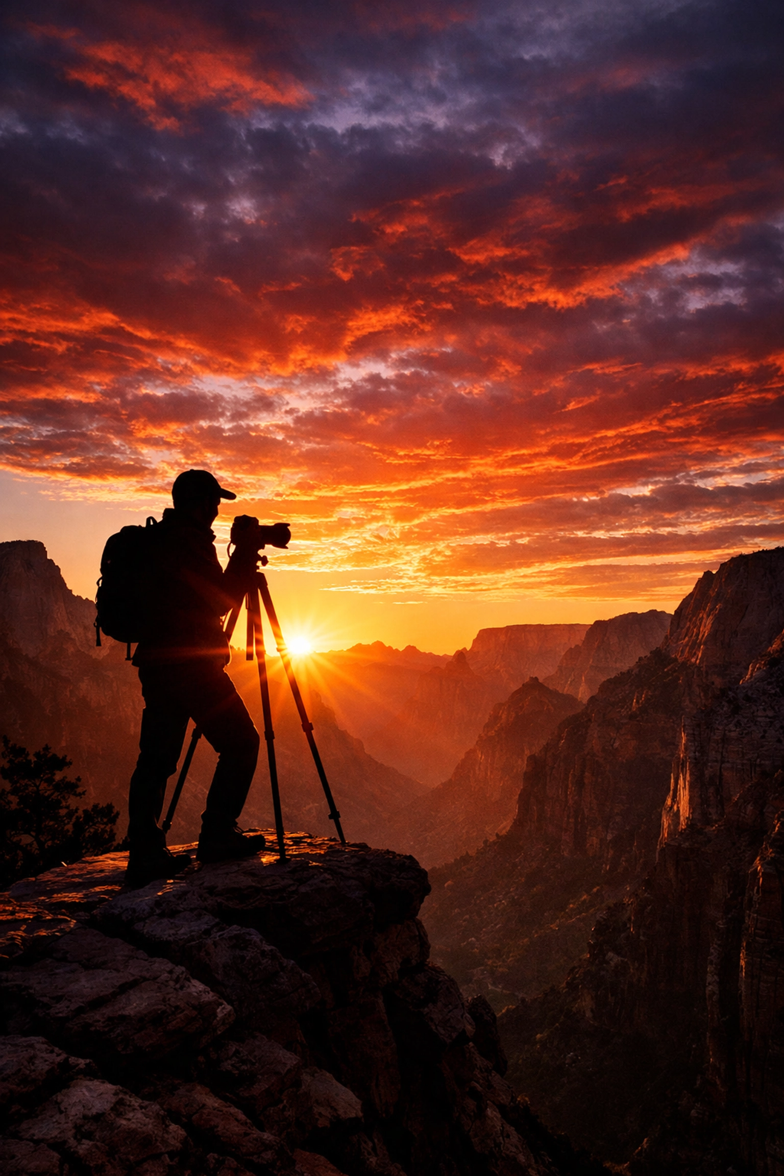 Landscape photographer at Zion National Park sunset, capturing one of the best photography locations.