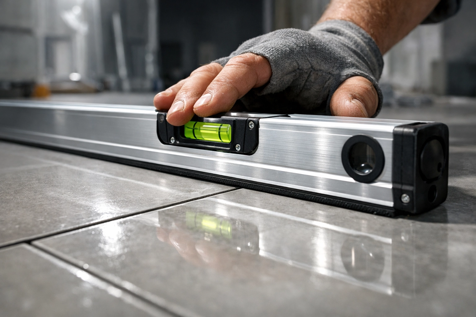 Professional tile installation in Orlando showing high-quality craftsmanship and precision leveling.