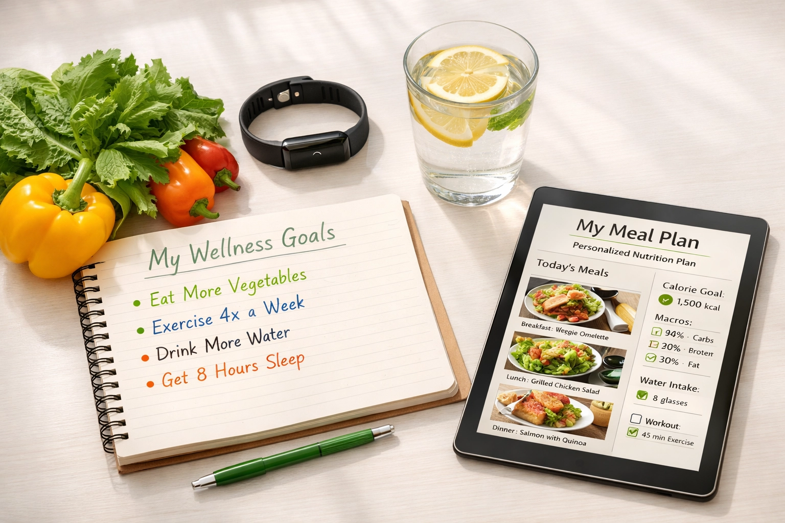 Personalized nutrition plan with healthy foods and wellness tracking for individualized care