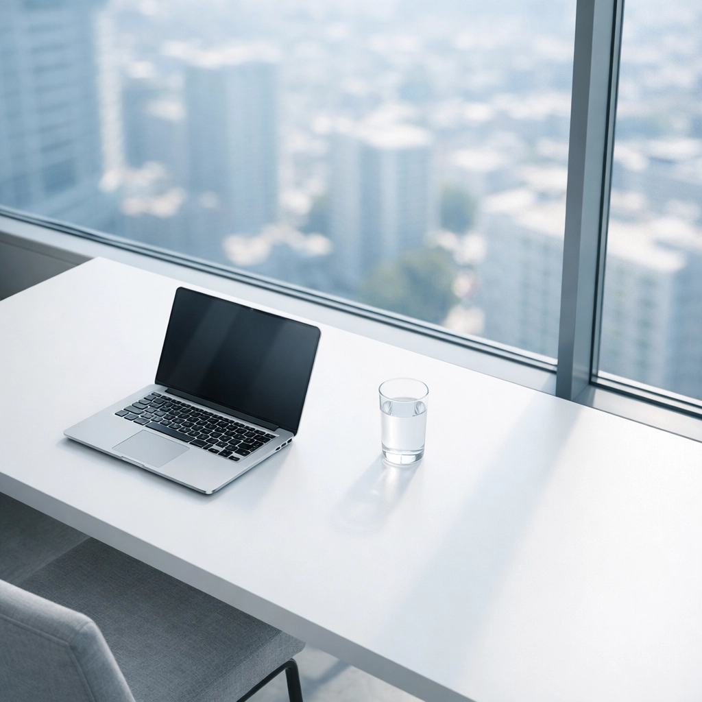 A clean, minimalist modern office desk representing streamlined business operations after a technical audit.