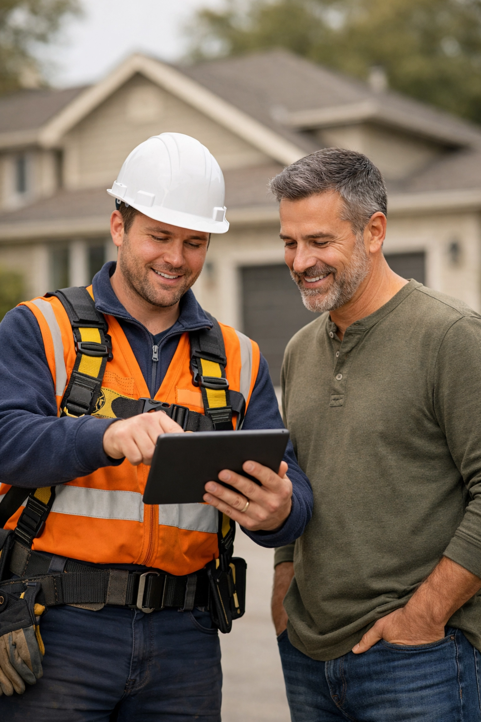 Solar installer consulting with homeowner about residential solar panel installation