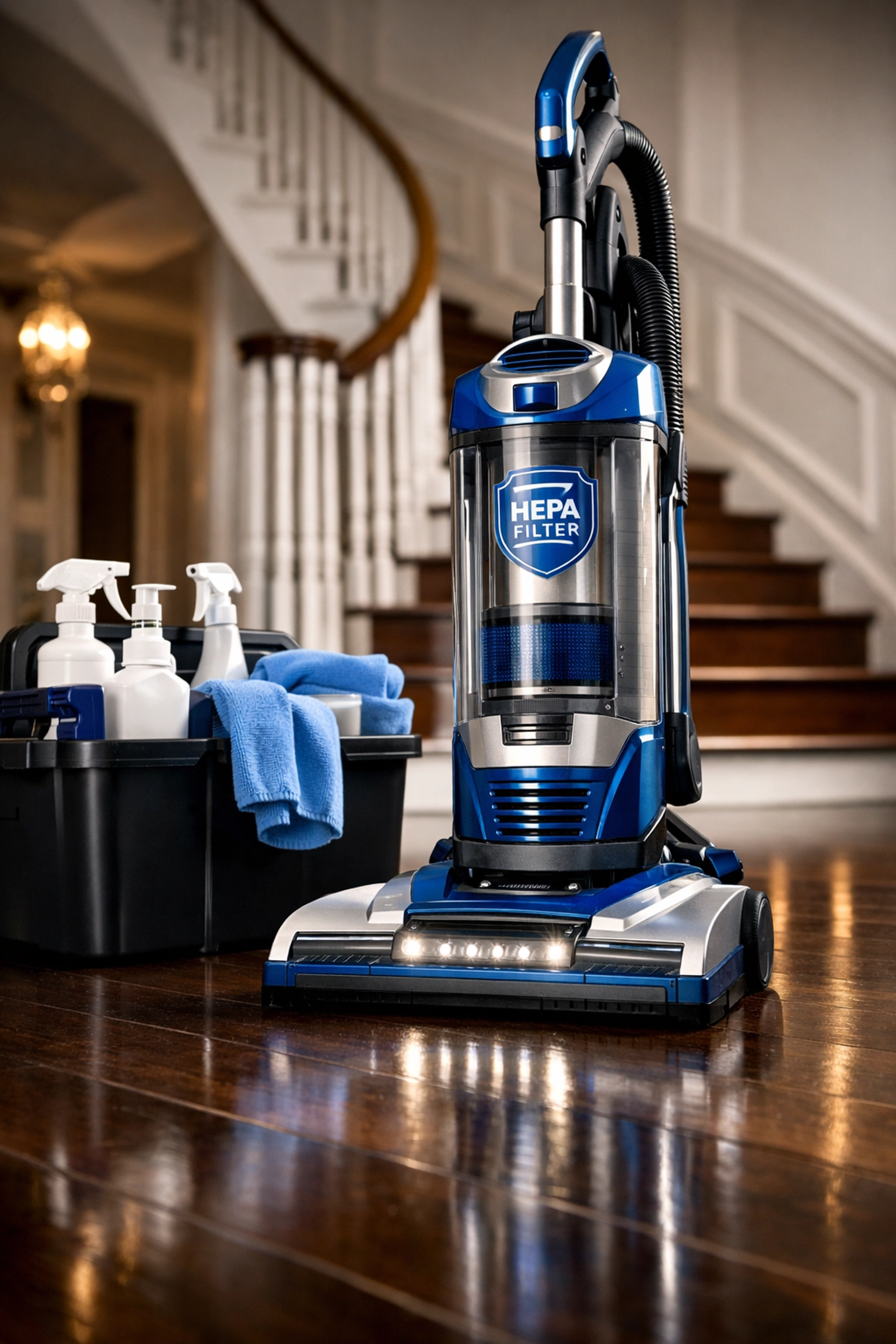 Professional HEPA vacuum and cleaning supplies used by top-rated house cleaning services MA.